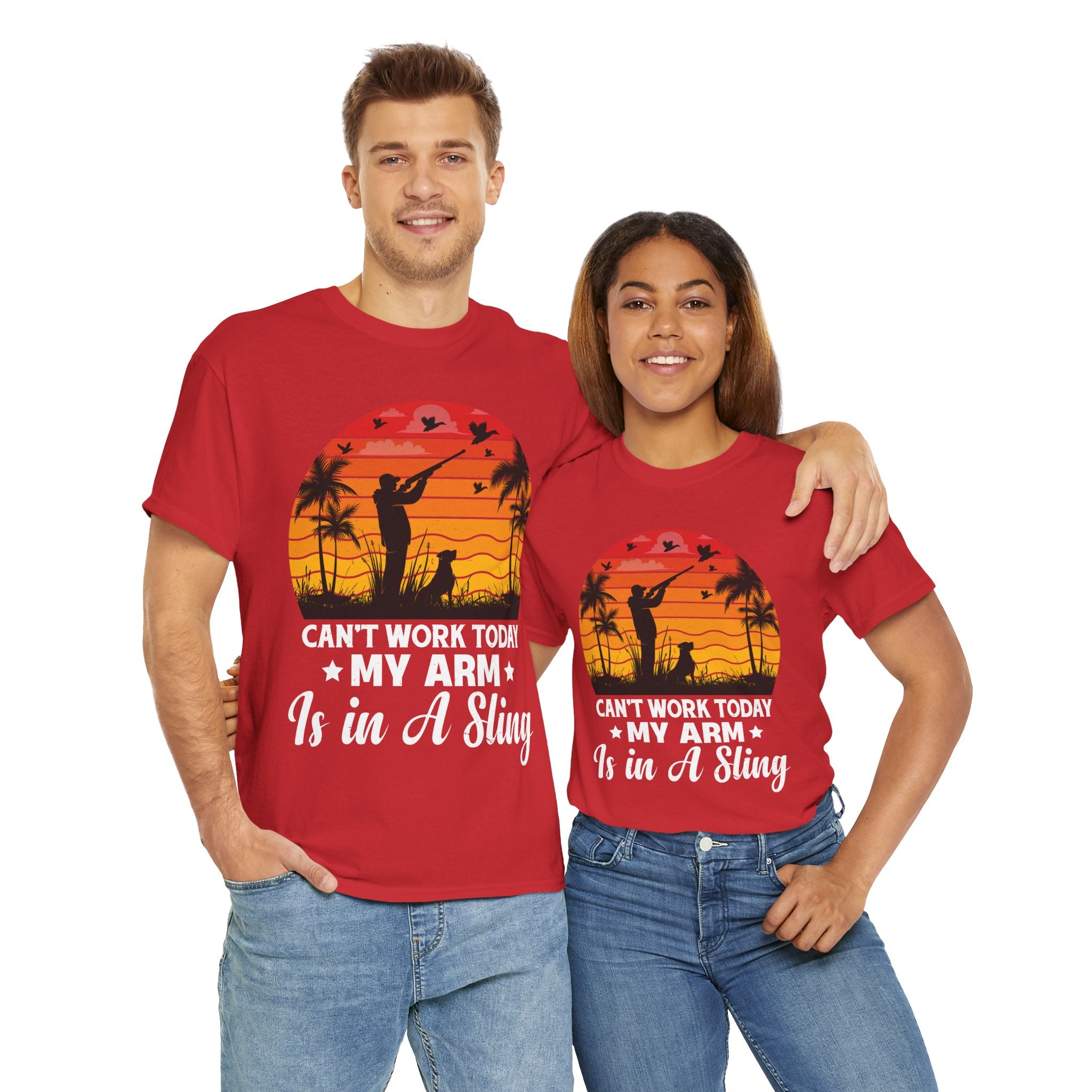 Hunter & Dog Tee – Retro Sunset Scene