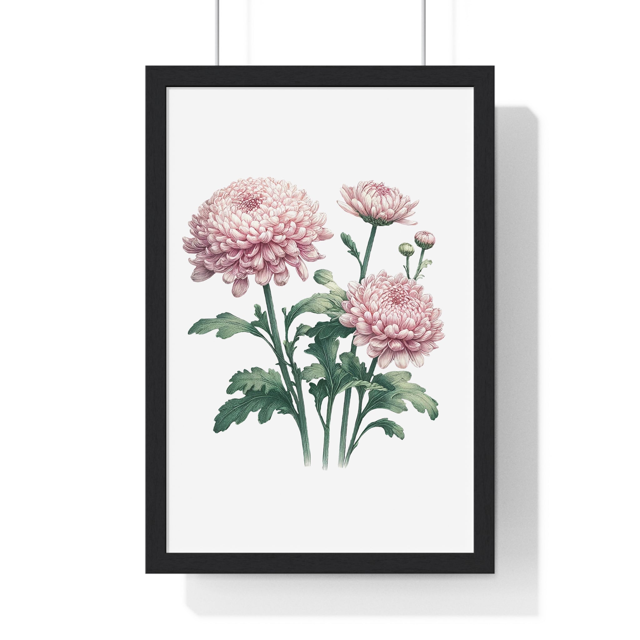 November Birth Month Flower Wall Art – Pink Chrysanthemum Illustration in Wooden Frame | Loyalty, Love & Joy