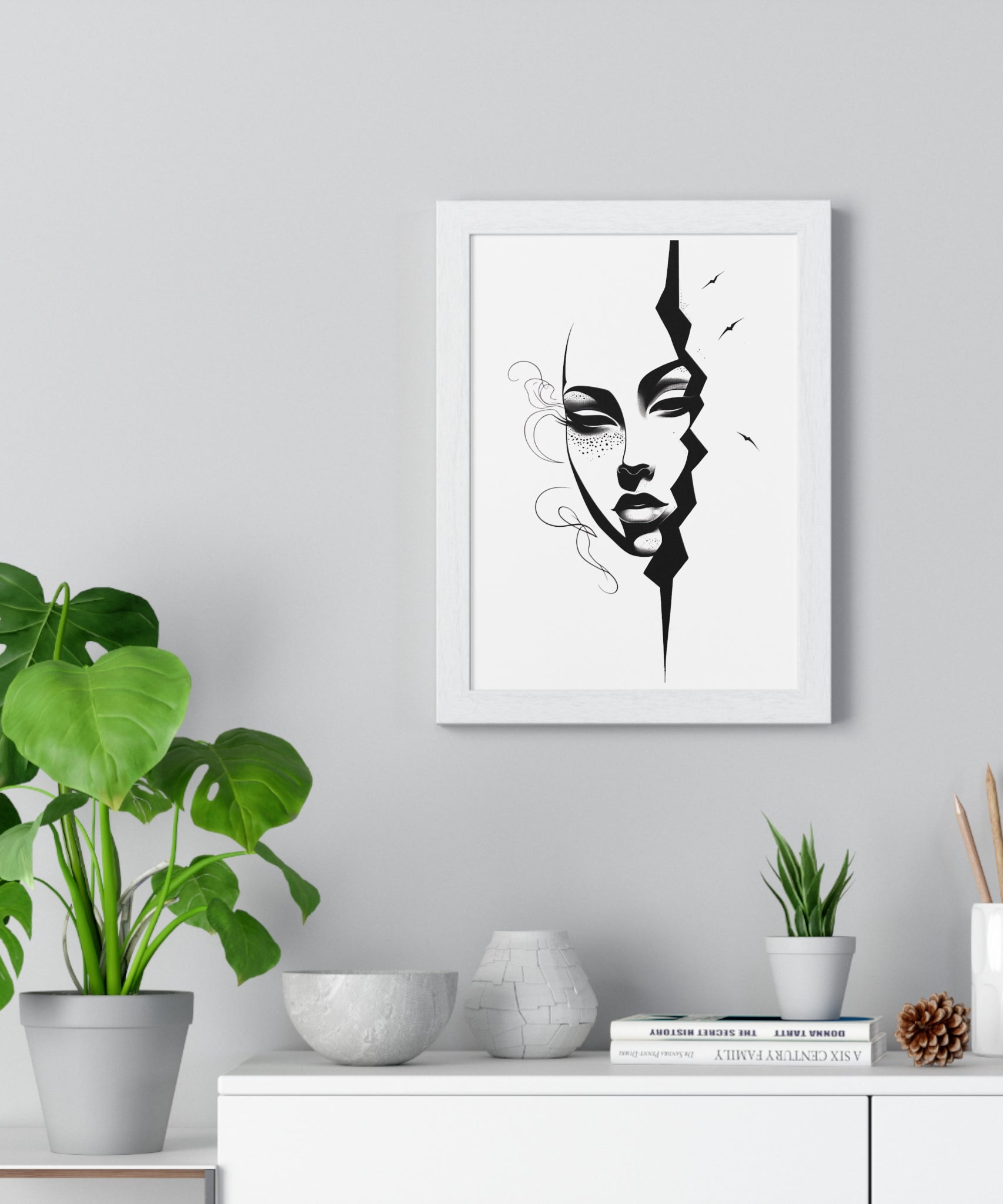 Vertical Framed Poster - Stylish Split Face Art Print | Modern Wall Decor, Home Aesthetic, Living Room Art, Unique Gift, Gallery Wall - Gallory Hive