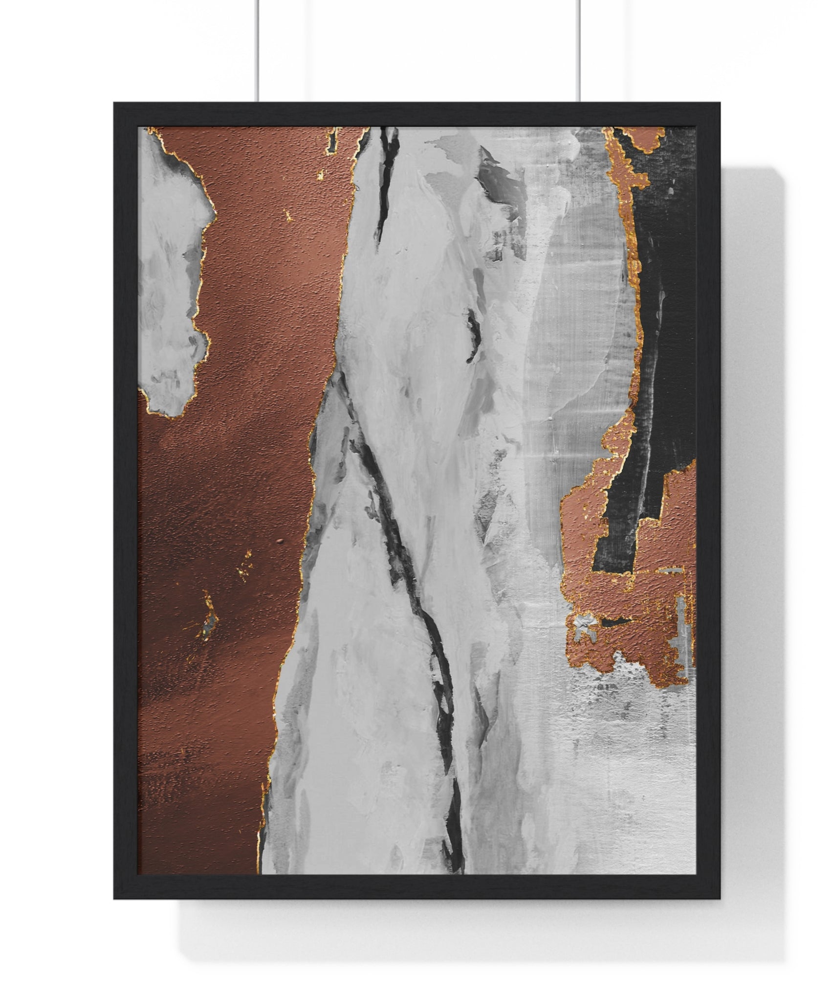 Luxury Abstract Wall Art Poster – Metallic Copper & Marble Texture on Wooden Frame – Modern Home Décor