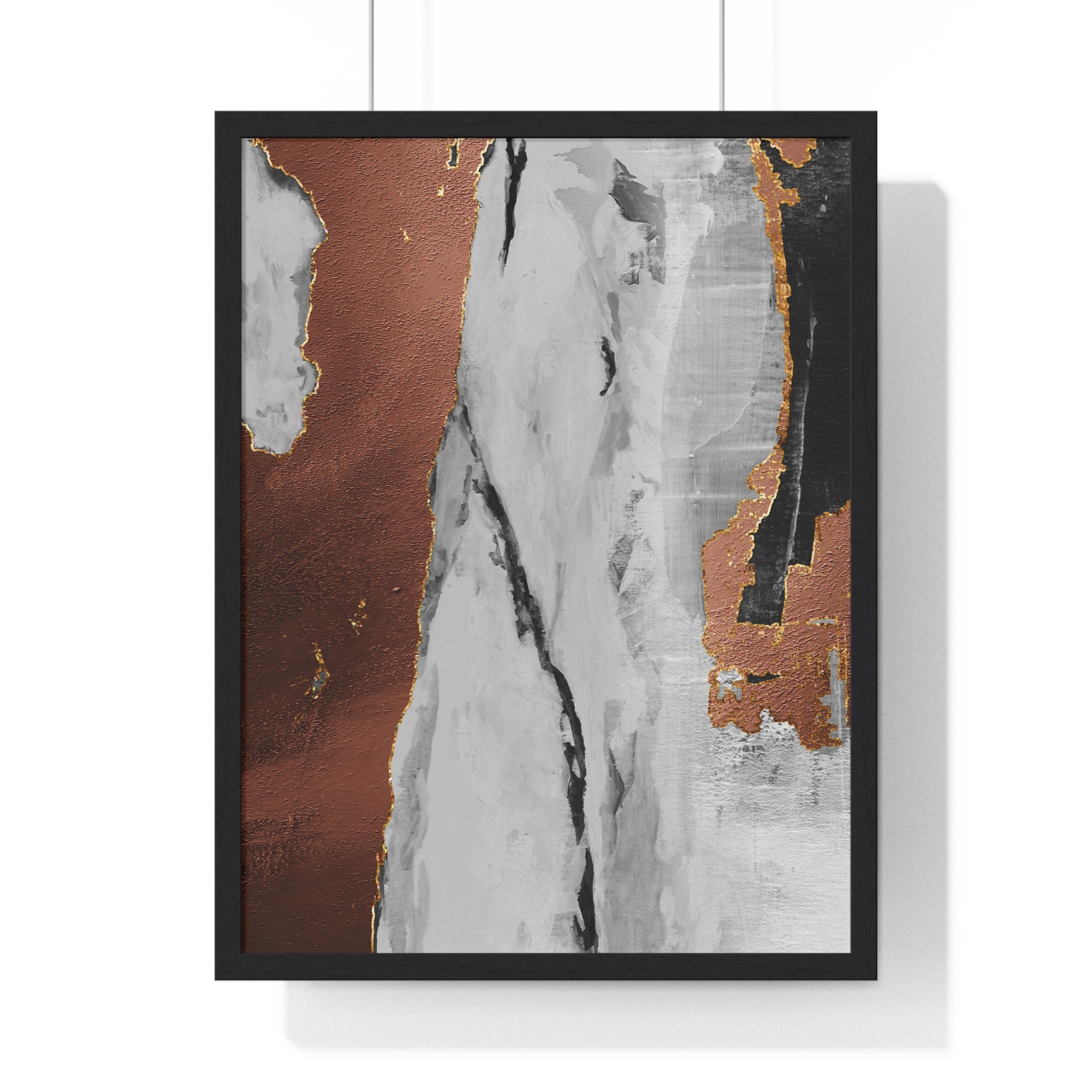 Luxury Abstract Wall Art Poster – Metallic Copper & Marble Texture on Wooden Frame – Modern Home Décor