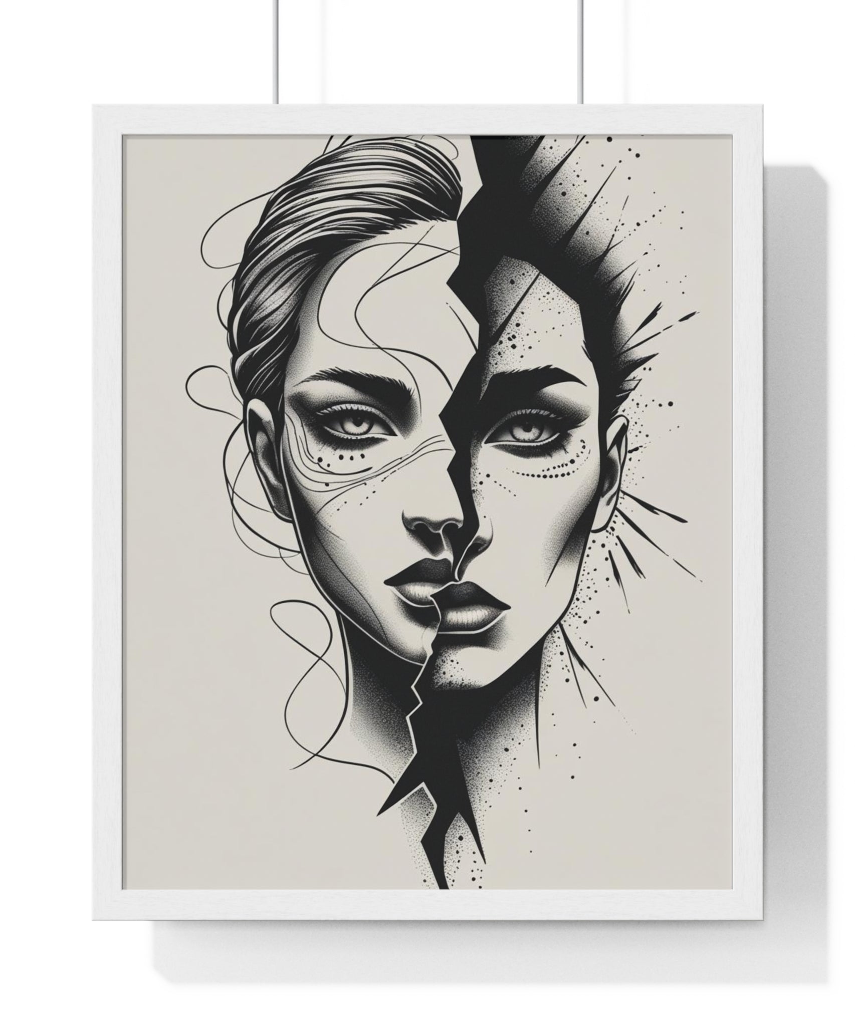 Framed Art Print, Modern Wall Decor, Home Office Gift, Minimalist Split Face Poster, Stylish Artwork - Gallory Hive