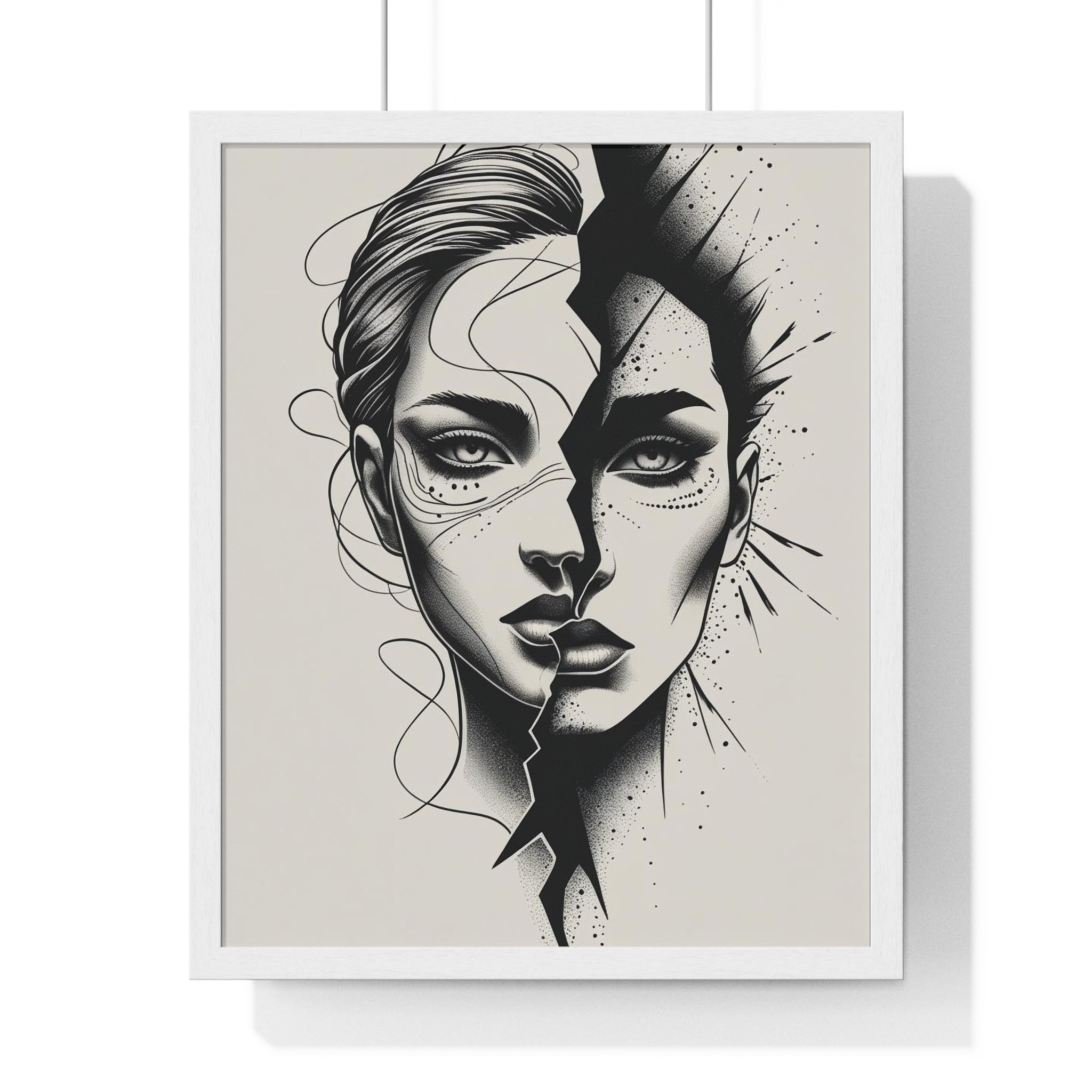 Framed Art Print, Modern Wall Decor, Home Office Gift, Minimalist Split Face Poster, Stylish Artwork