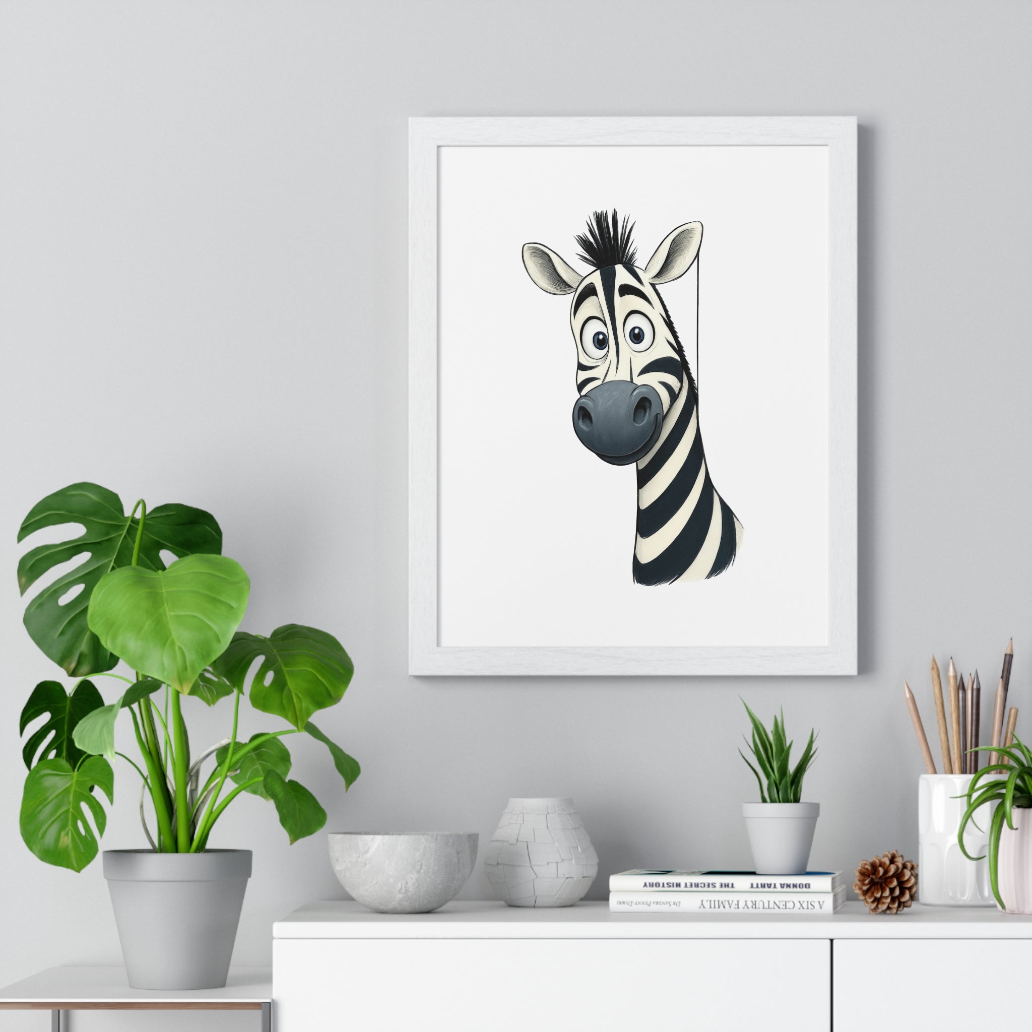 Wooden Frame Wall Decor with Cheerful Zebra Print