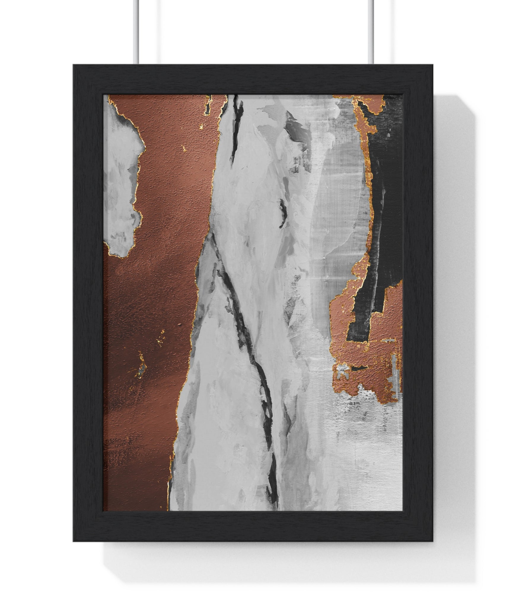 Luxury Abstract Wall Art Poster – Metallic Copper & Marble Texture on Wooden Frame – Modern Home Décor