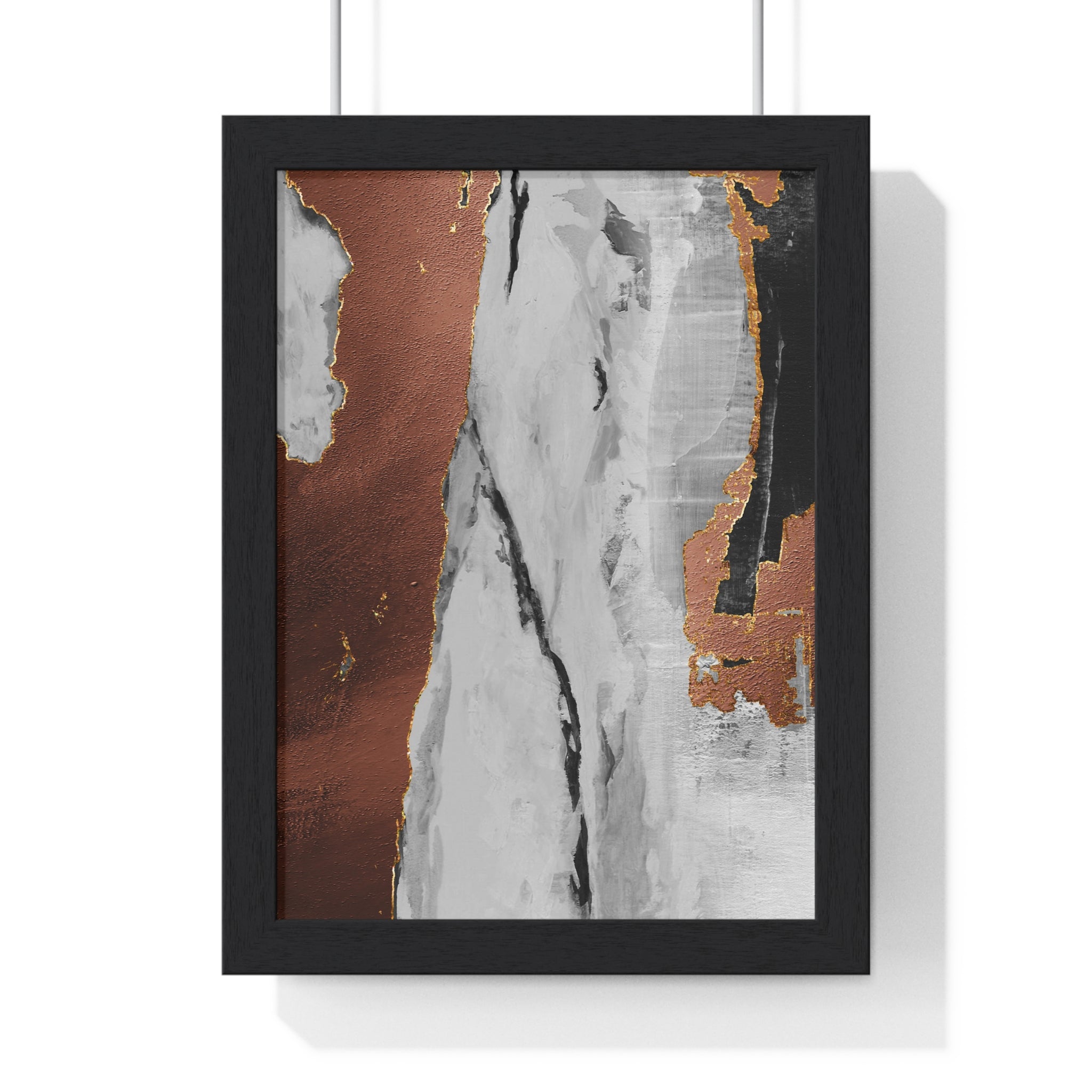 Luxury Abstract Wall Art Poster – Metallic Copper & Marble Texture on Wooden Frame – Modern Home Décor