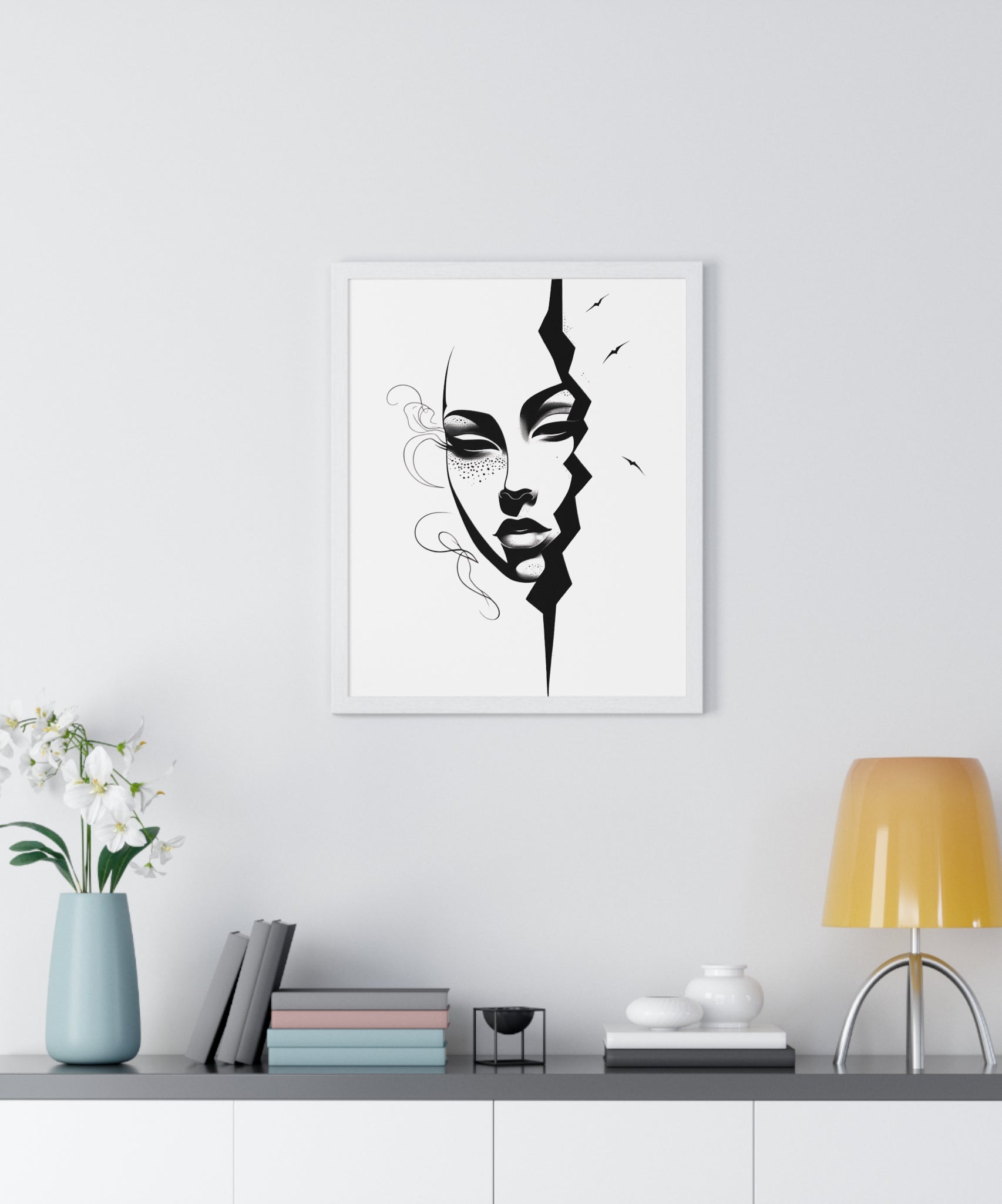 Vertical Framed Poster - Stylish Split Face Art Print | Modern Wall Decor, Home Aesthetic, Living Room Art, Unique Gift, Gallery Wall - Gallory Hive