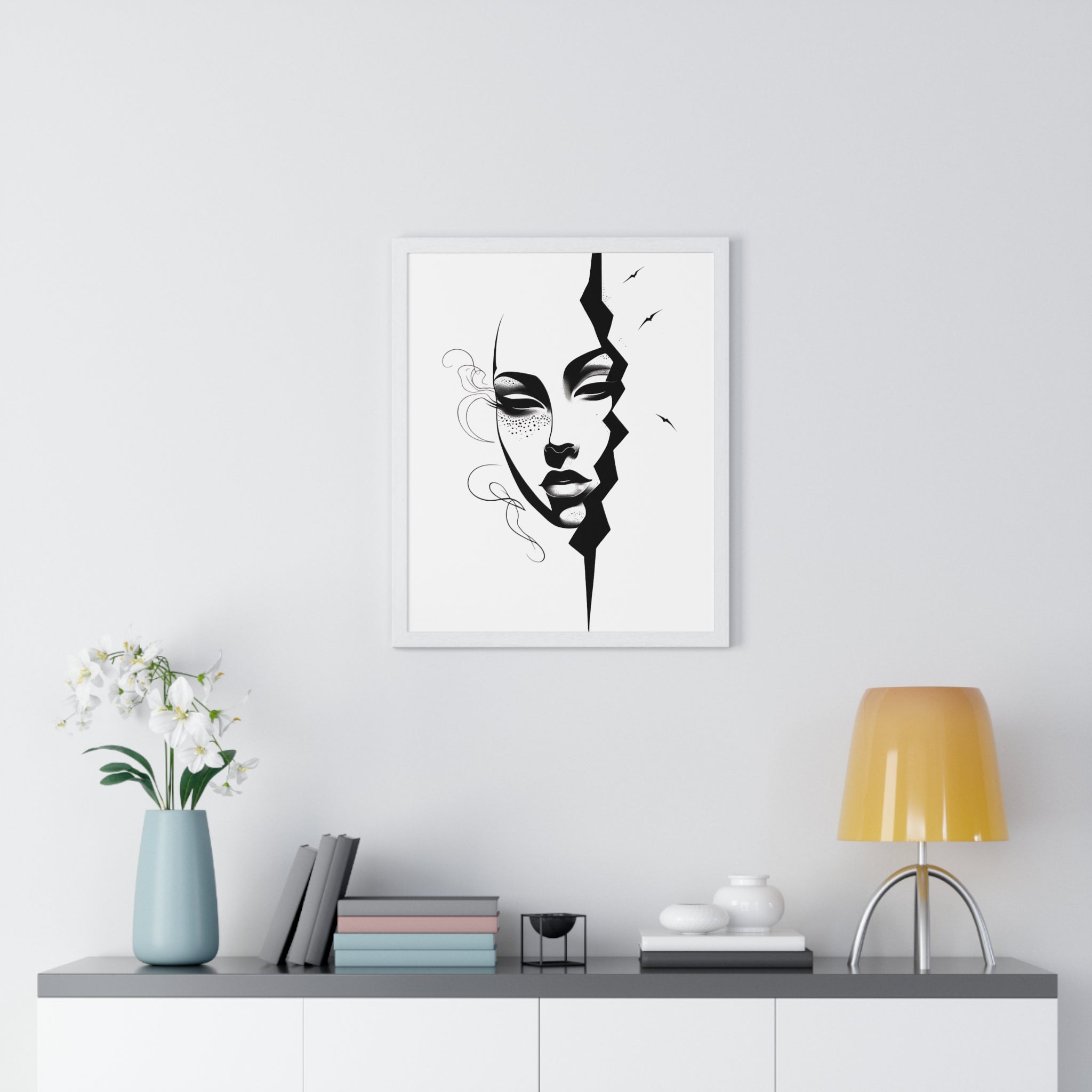 Vertical Framed Poster - Stylish Split Face Art Print | Modern Wall Decor, Home Aesthetic, Living Room Art, Unique Gift, Gallery Wall - Gallory Hive