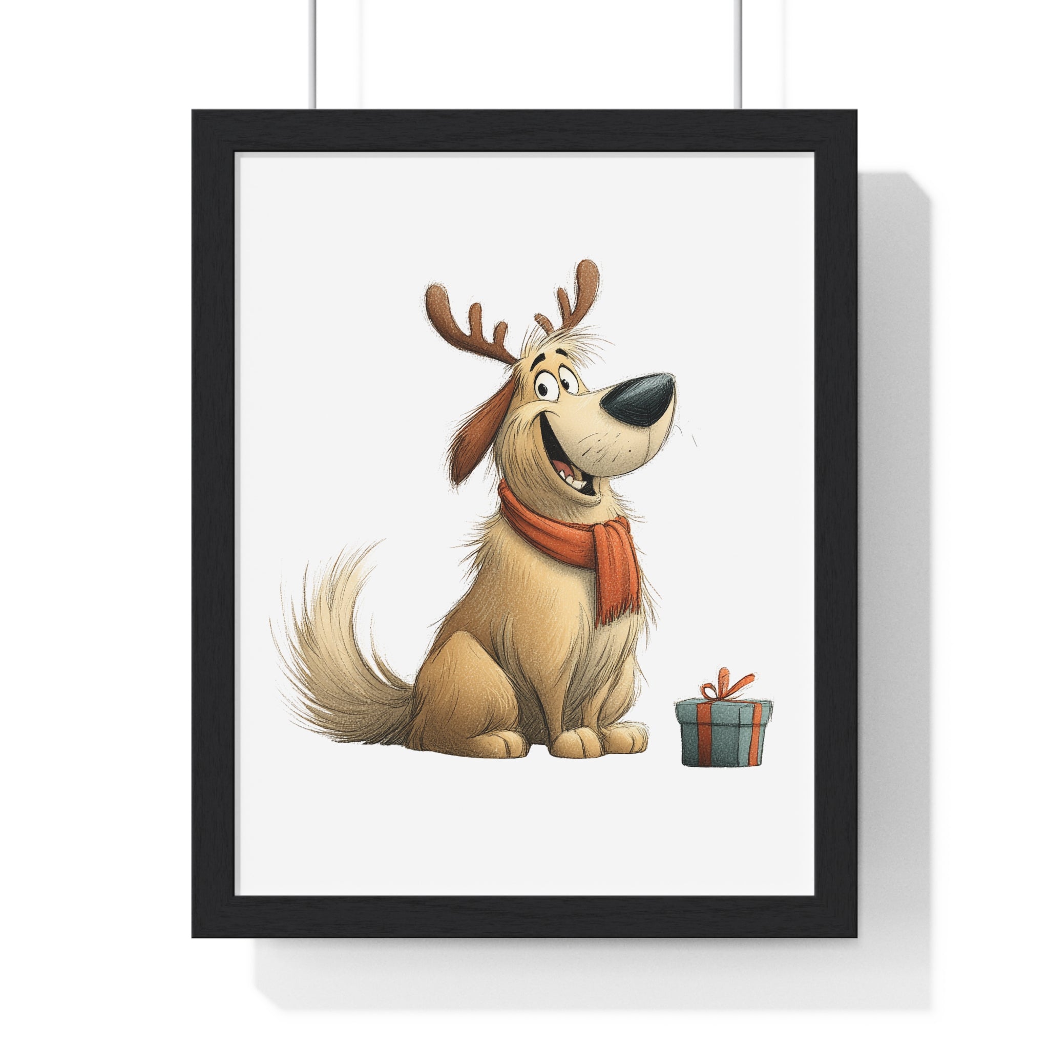 Festive Golden Dog Wall Art – Christmas Wooden Frame Home Décor - Gallory Hive