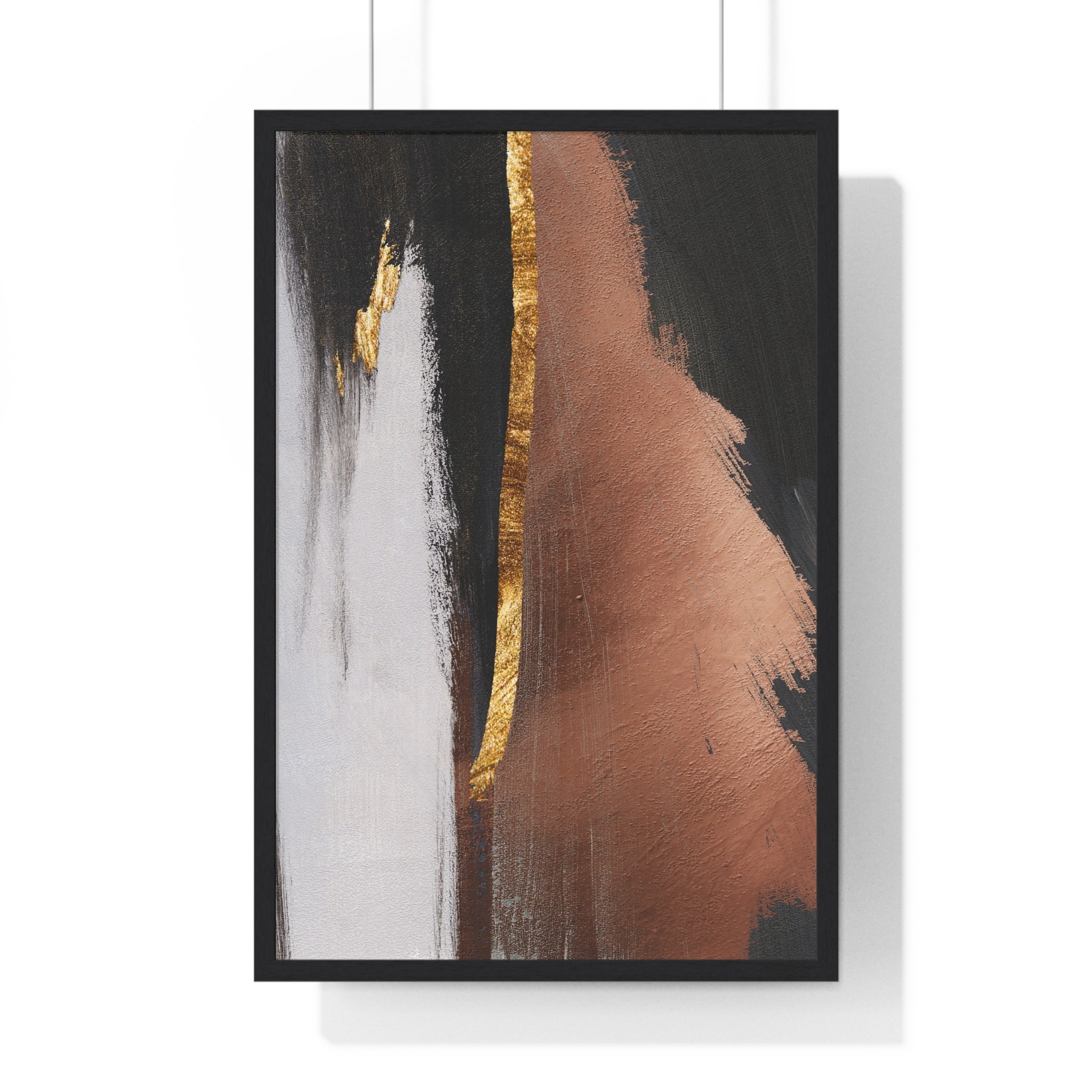 Modern Abstract Wall Art – Bold Black, Copper & Gold Textured Poster on Wooden Frame – Luxury Canvas Print for Home or Office