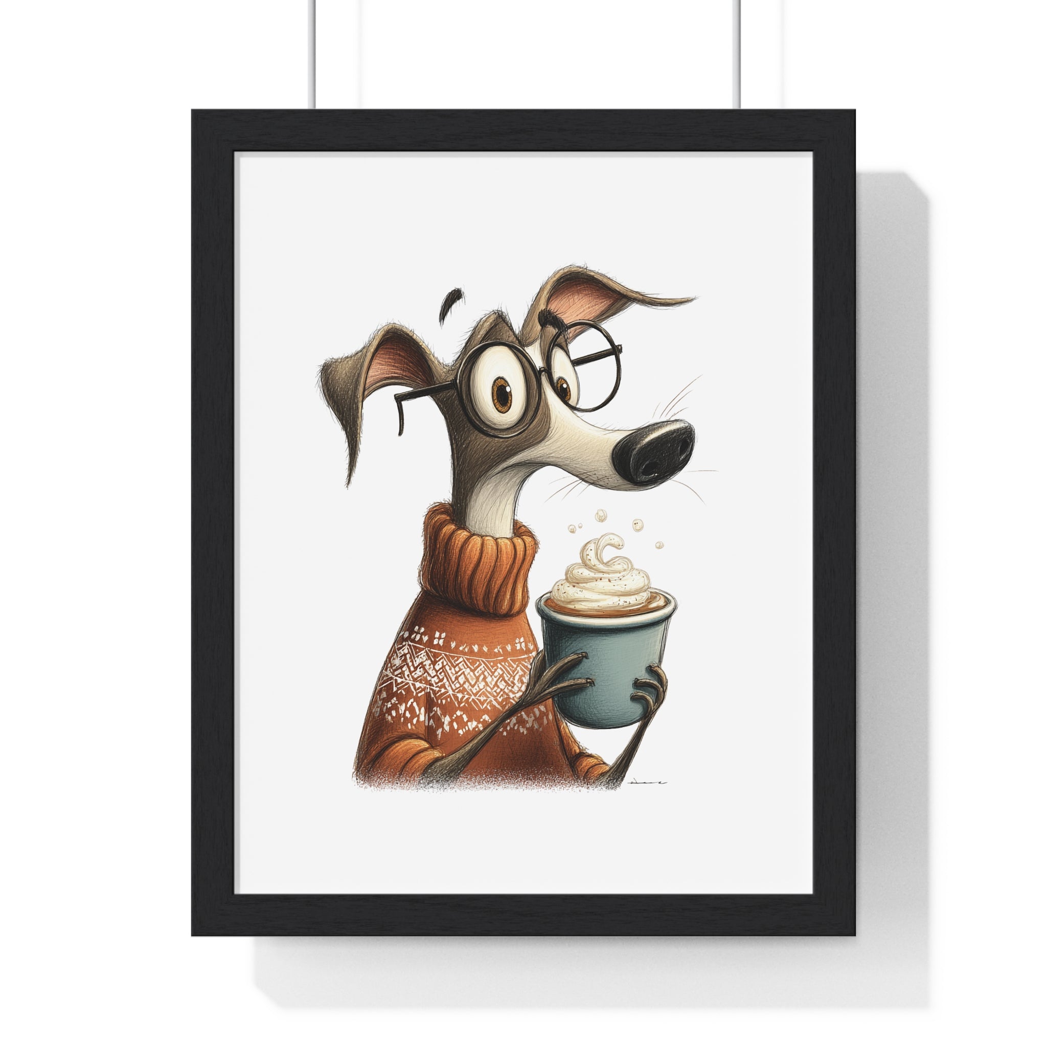 Surprised Cocoa Pup – Wooden Wall Frame Whimsical Winter Dog Decor - Gallory Hive