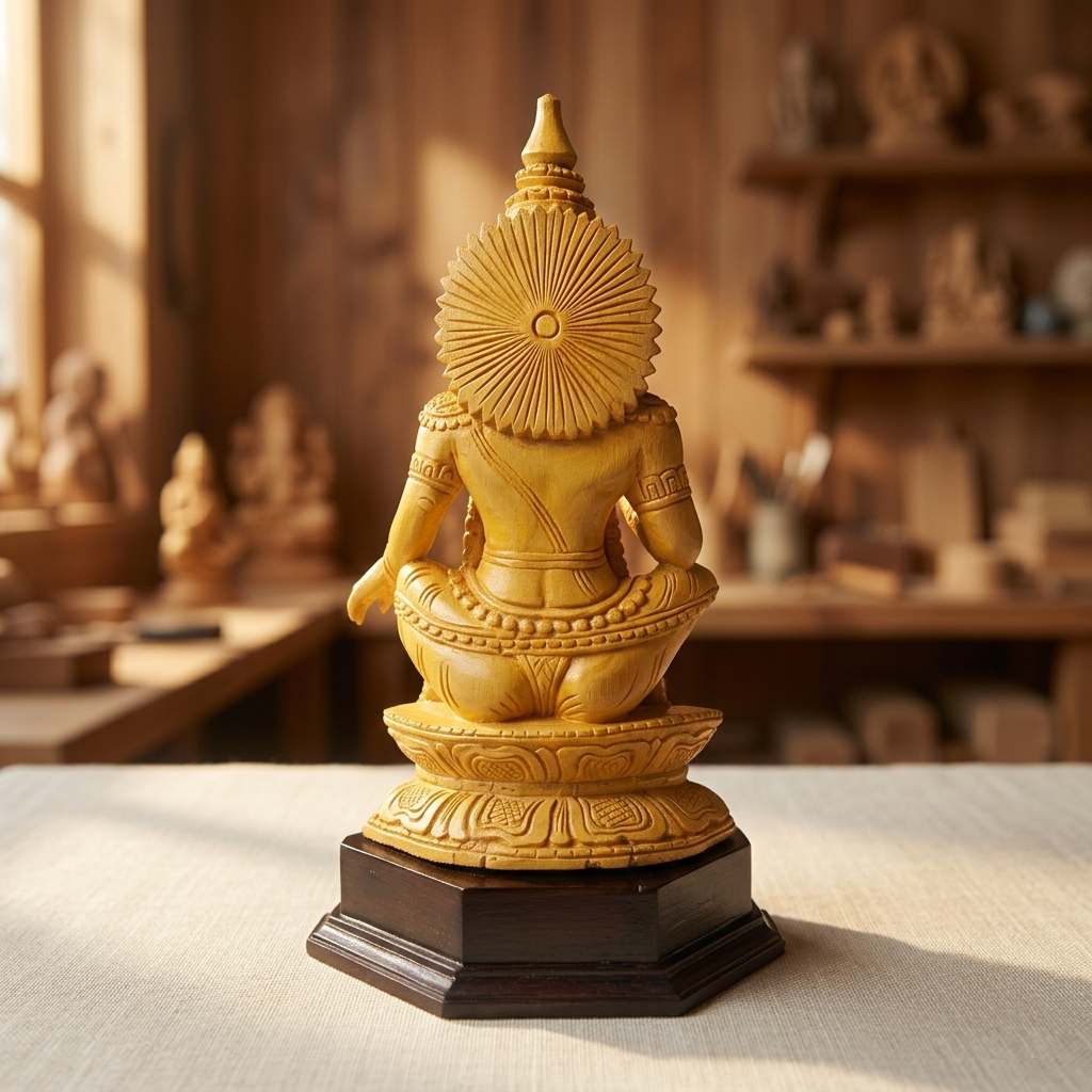 Handmade Sitting Lord Ayyappa Wooden Sculpture | Gallory Hive