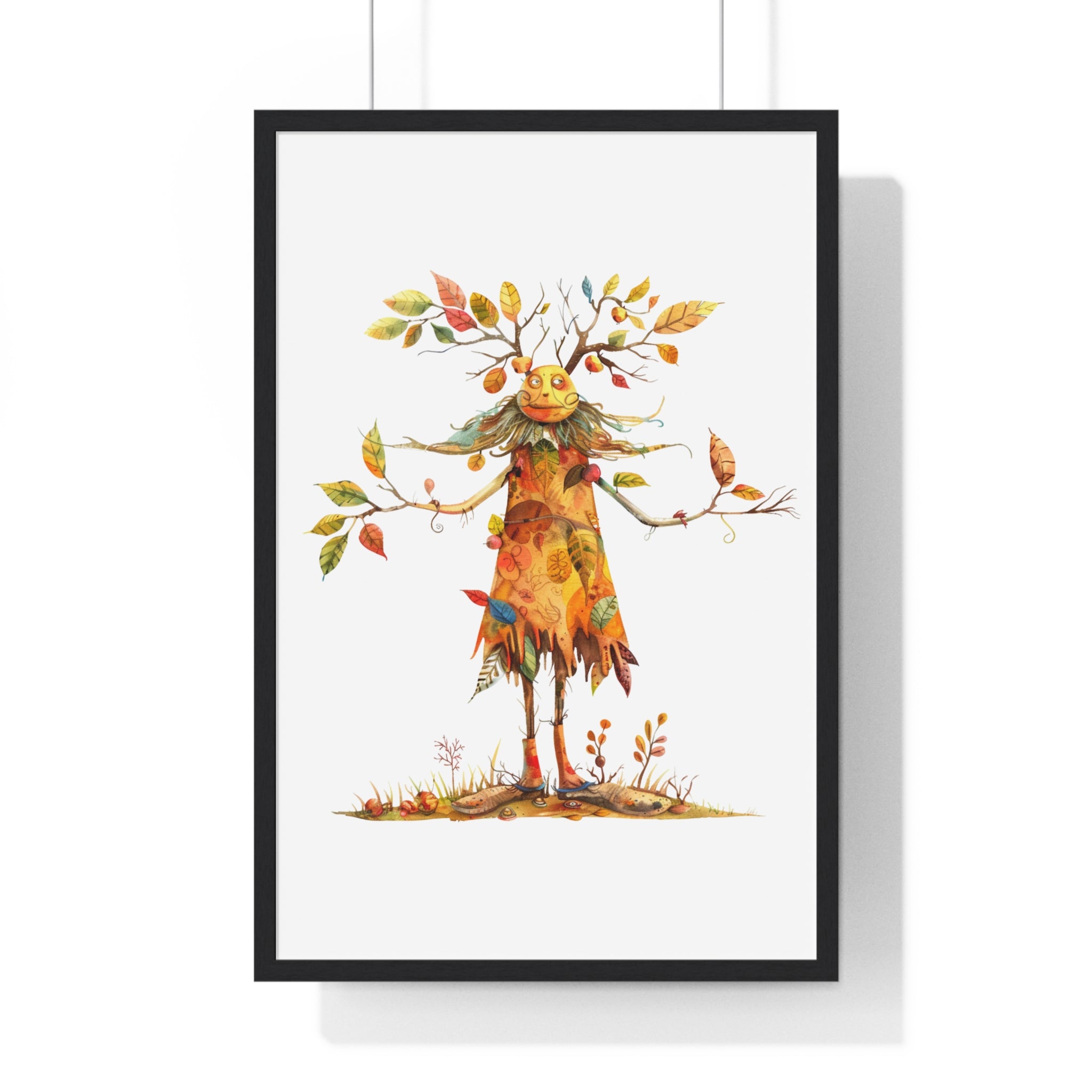 Whimsical Autumn Tree Spirit Wooden Framed Wall Art