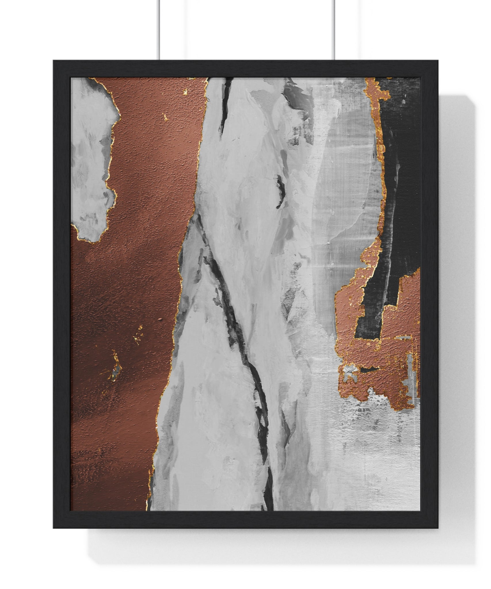 Luxury Abstract Wall Art Poster – Metallic Copper & Marble Texture on Wooden Frame – Modern Home Décor