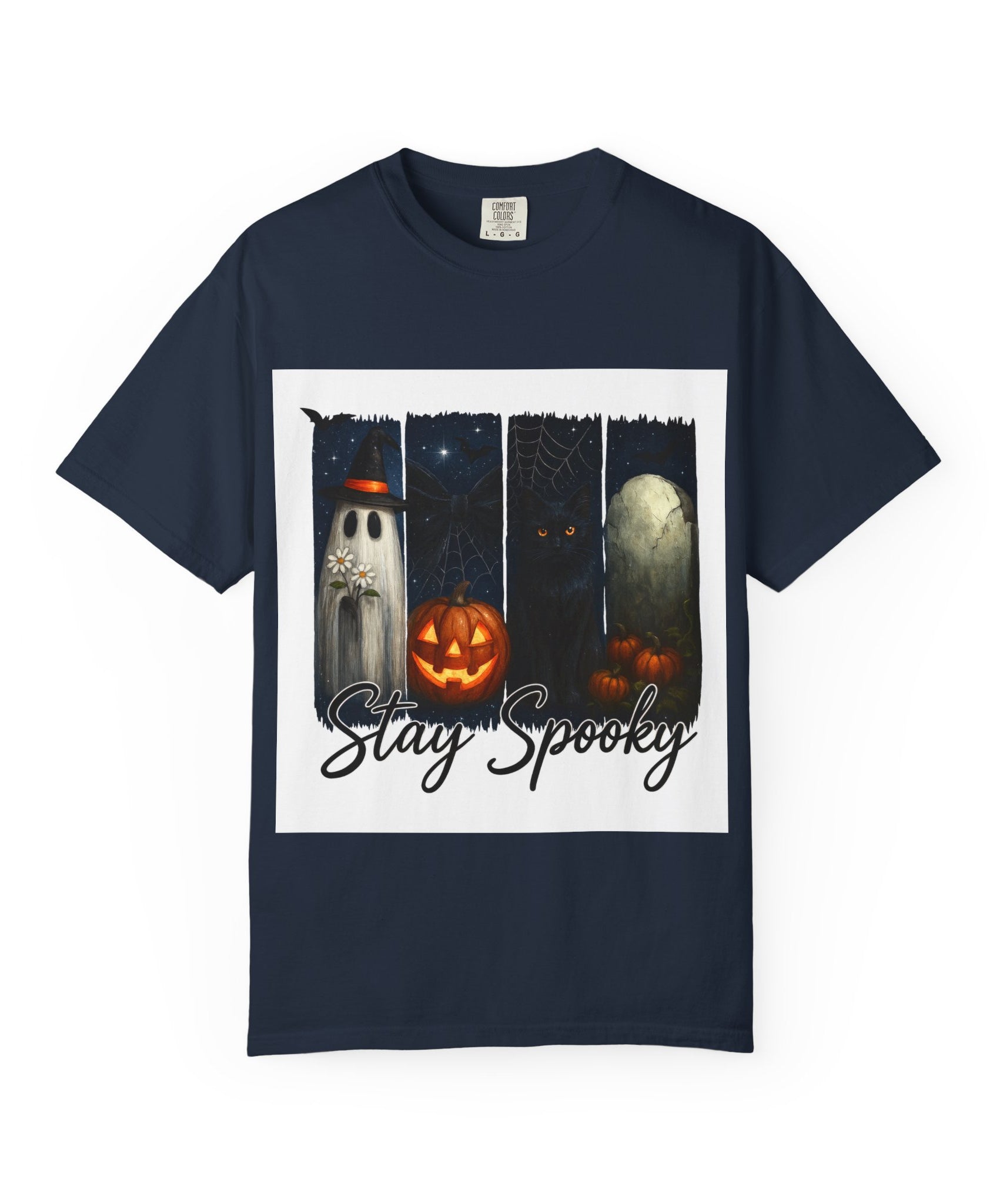 Stay Spooky Halloween T-Shirt – Cute Ghost, Black Cat, Pumpkin & Graveyard Design - Gallory Hive