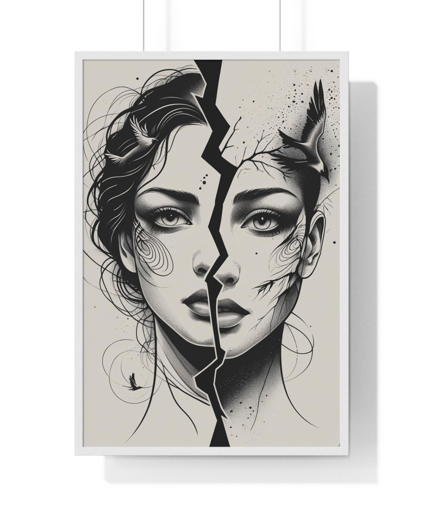 Vertical Framed Poster, Women Split Face Home Decor Art Modern Wall Unique Gift Inspirational Artwork, Wall Hanging Art Print - Gallory Hive