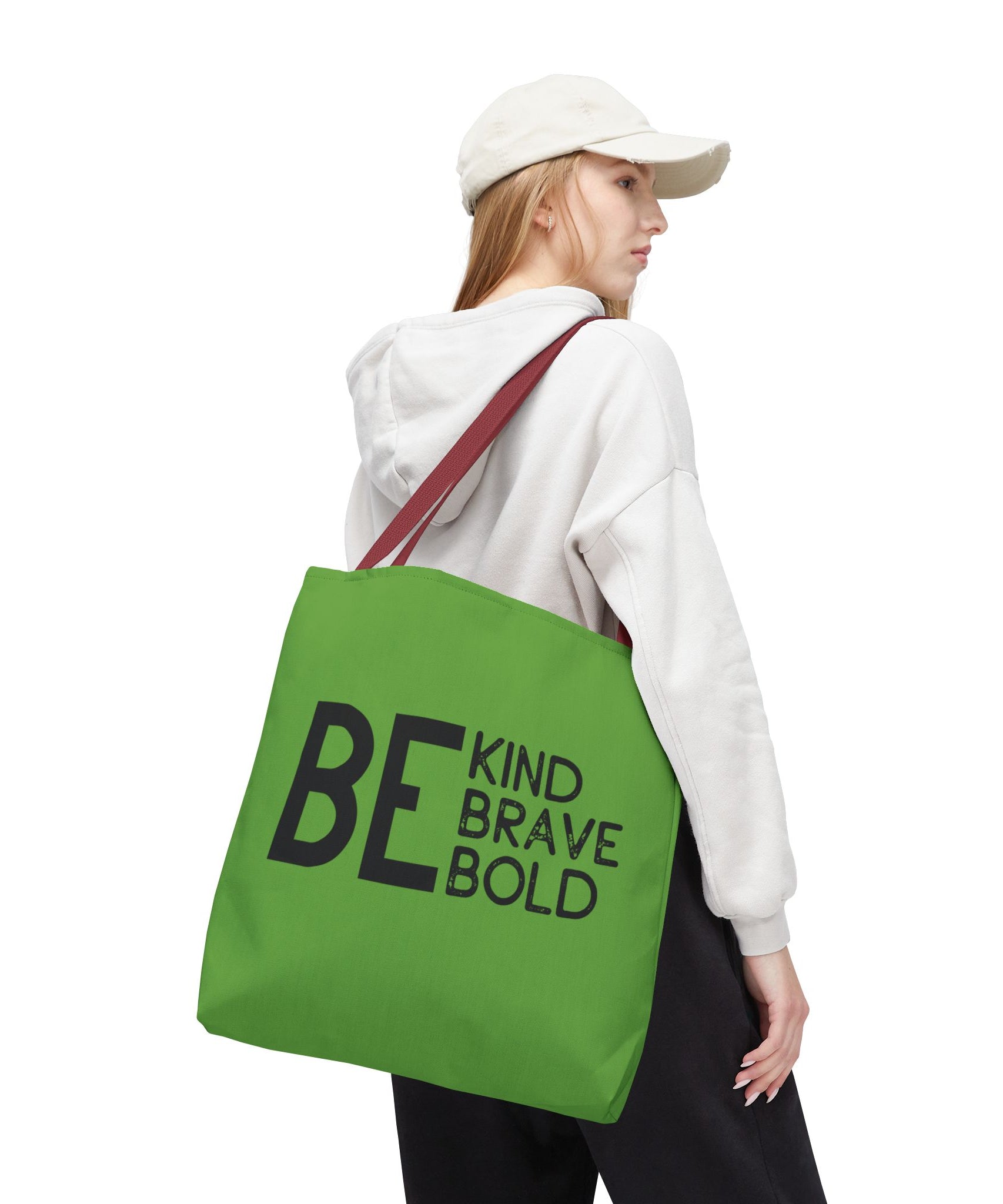 Inspirational Tote Bag - Be Kind Brave Bold - Eco-Friendly Carryall - Green
