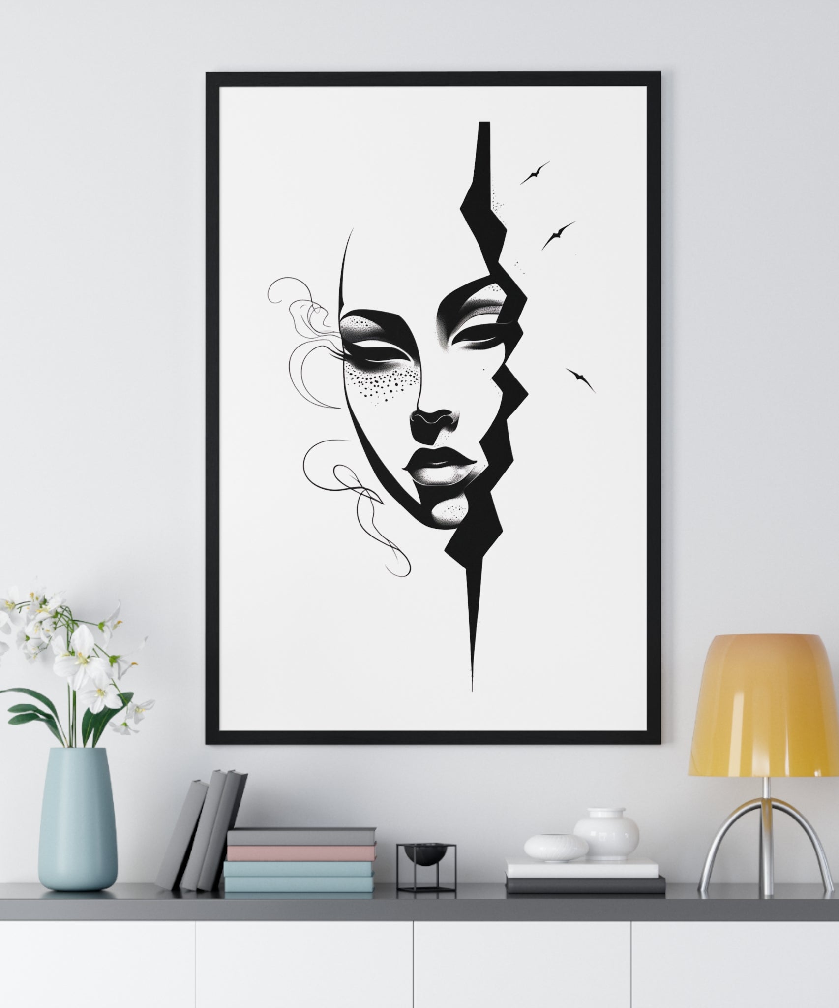 Vertical Framed Poster - Stylish Split Face Art Print | Modern Wall Decor, Home Aesthetic, Living Room Art, Unique Gift, Gallery Wall - Gallory Hive