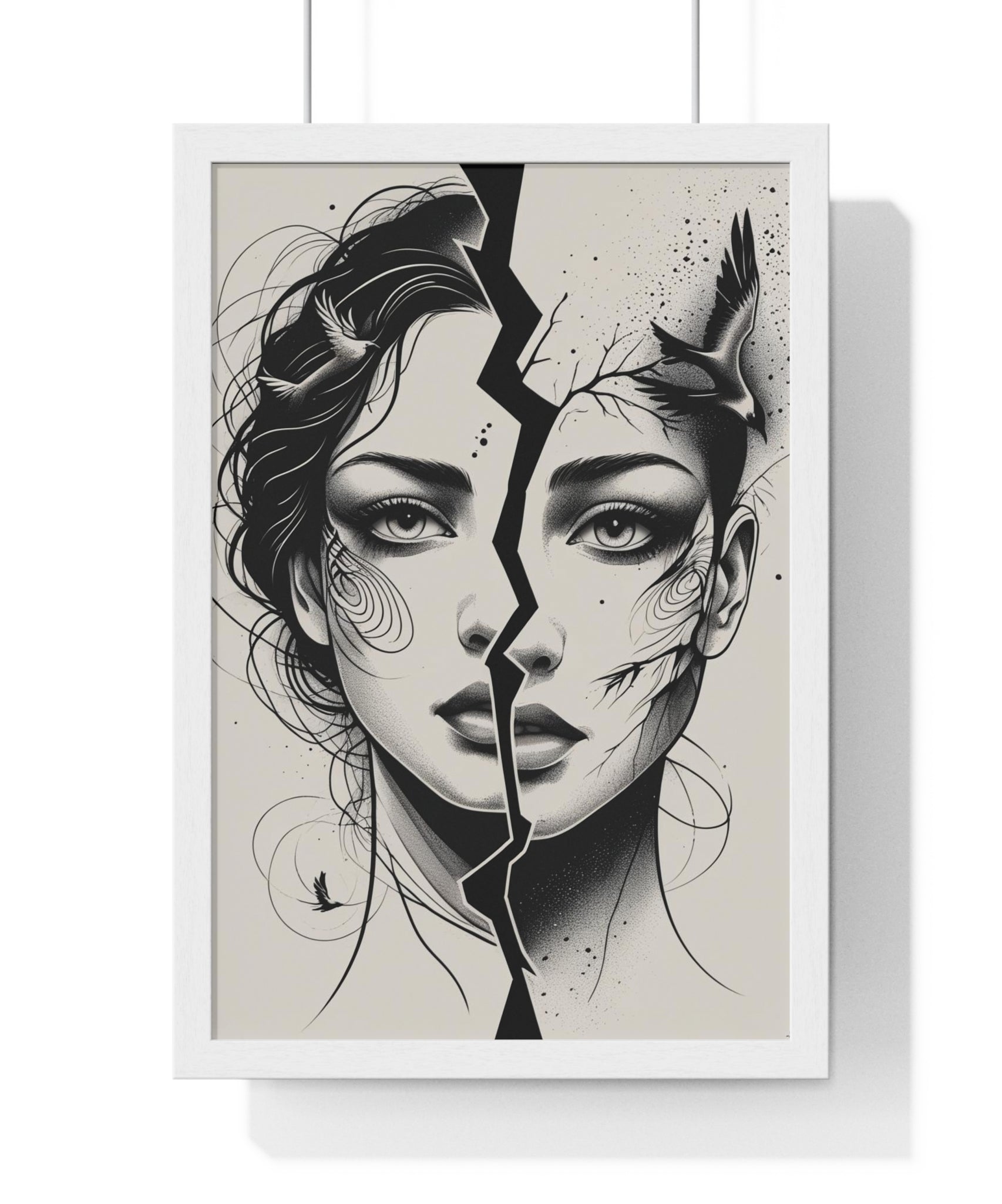 Vertical Framed Poster, Women Split Face Home Decor Art Modern Wall Unique Gift Inspirational Artwork, Wall Hanging Art Print - Gallory Hive