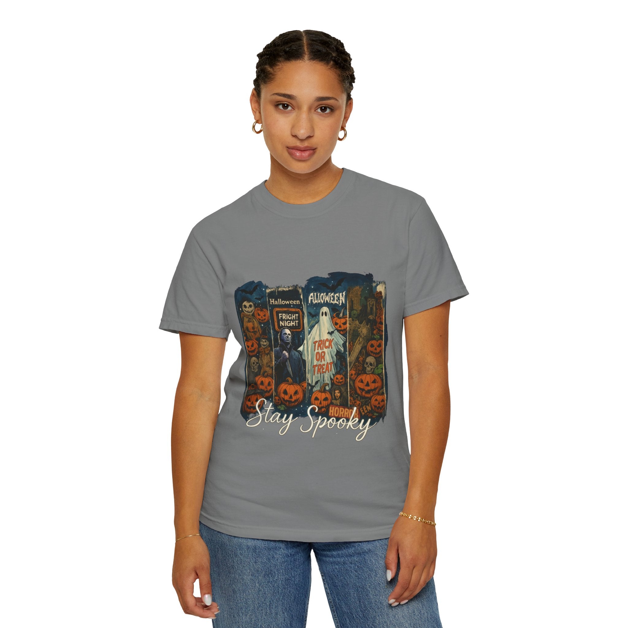 Stay Spooky Halloween Horror T-Shirt – Retro Slasher, Ghost, Pumpkins & Fright Night Design