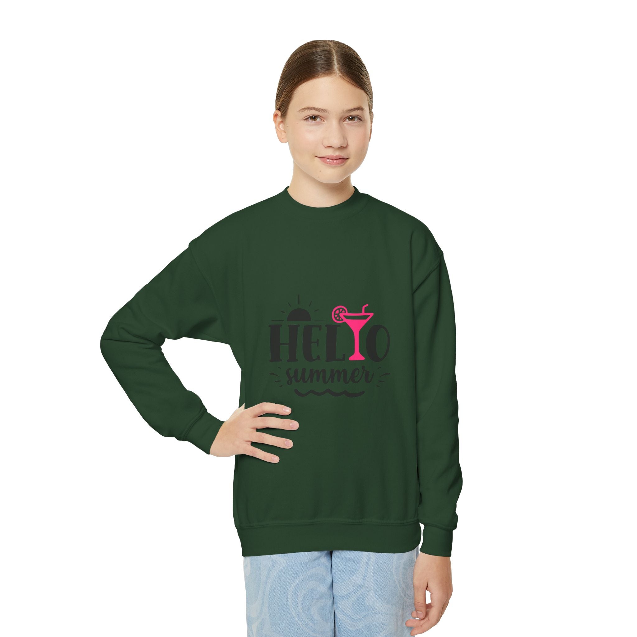 Hello Summer Youth Crewneck Sweatshirt - Fun Casual Wear for Kids - Gallory Hive