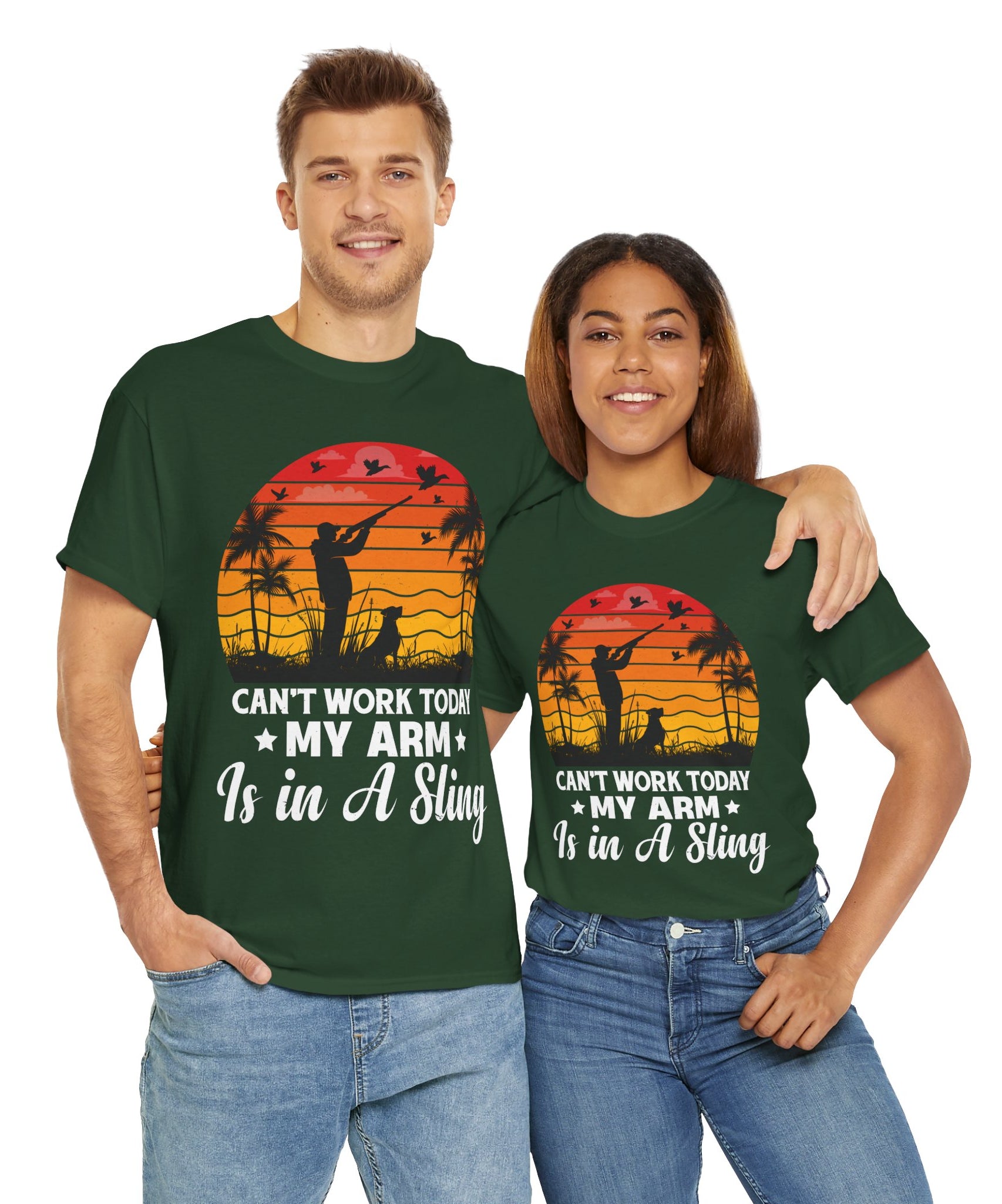 Hunter & Dog Tee – Retro Sunset Scene