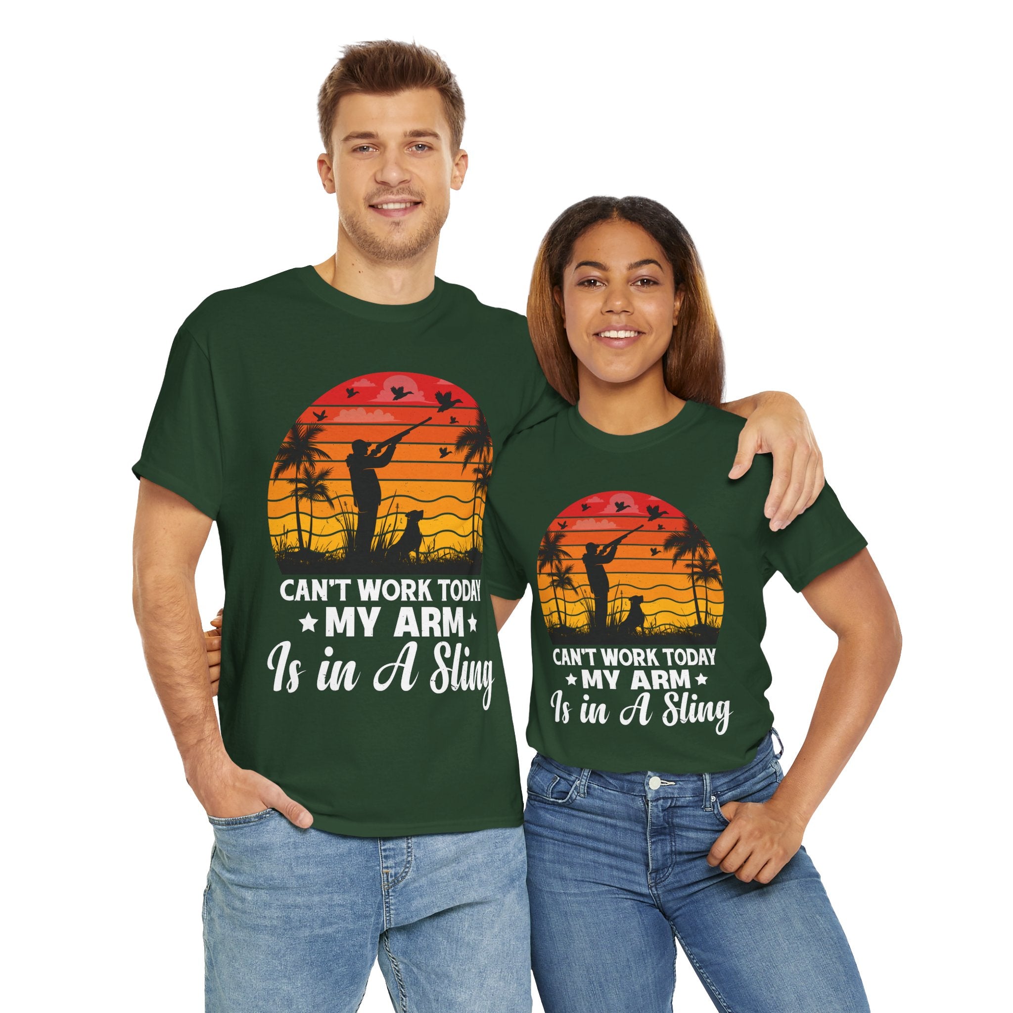 Hunter & Dog Tee – Retro Sunset Scene