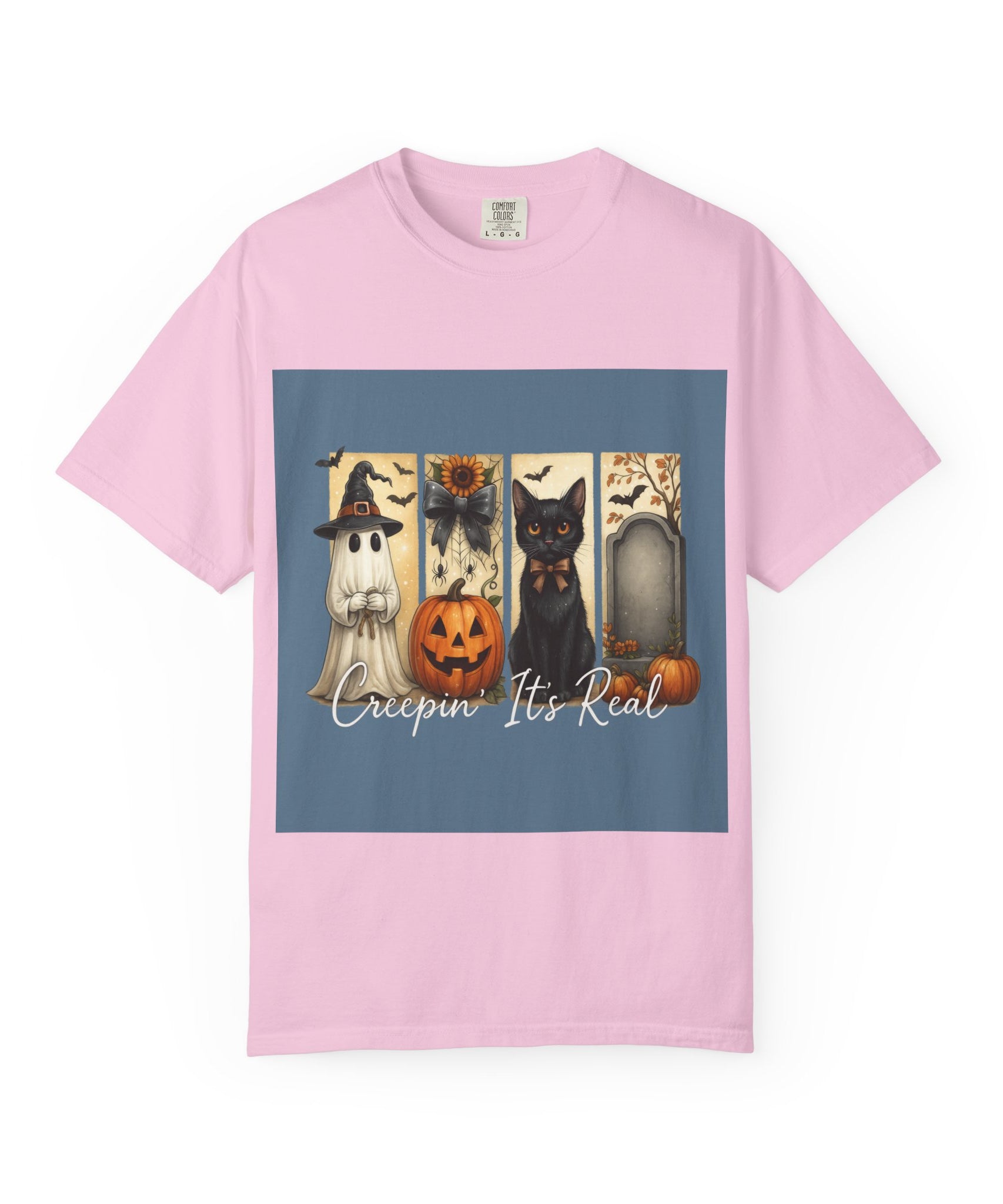 Creepin’ It’s Real Halloween T-Shirt – Cute Ghost, Pumpkin, Black Cat & Tombstone Design - Gallory Hive