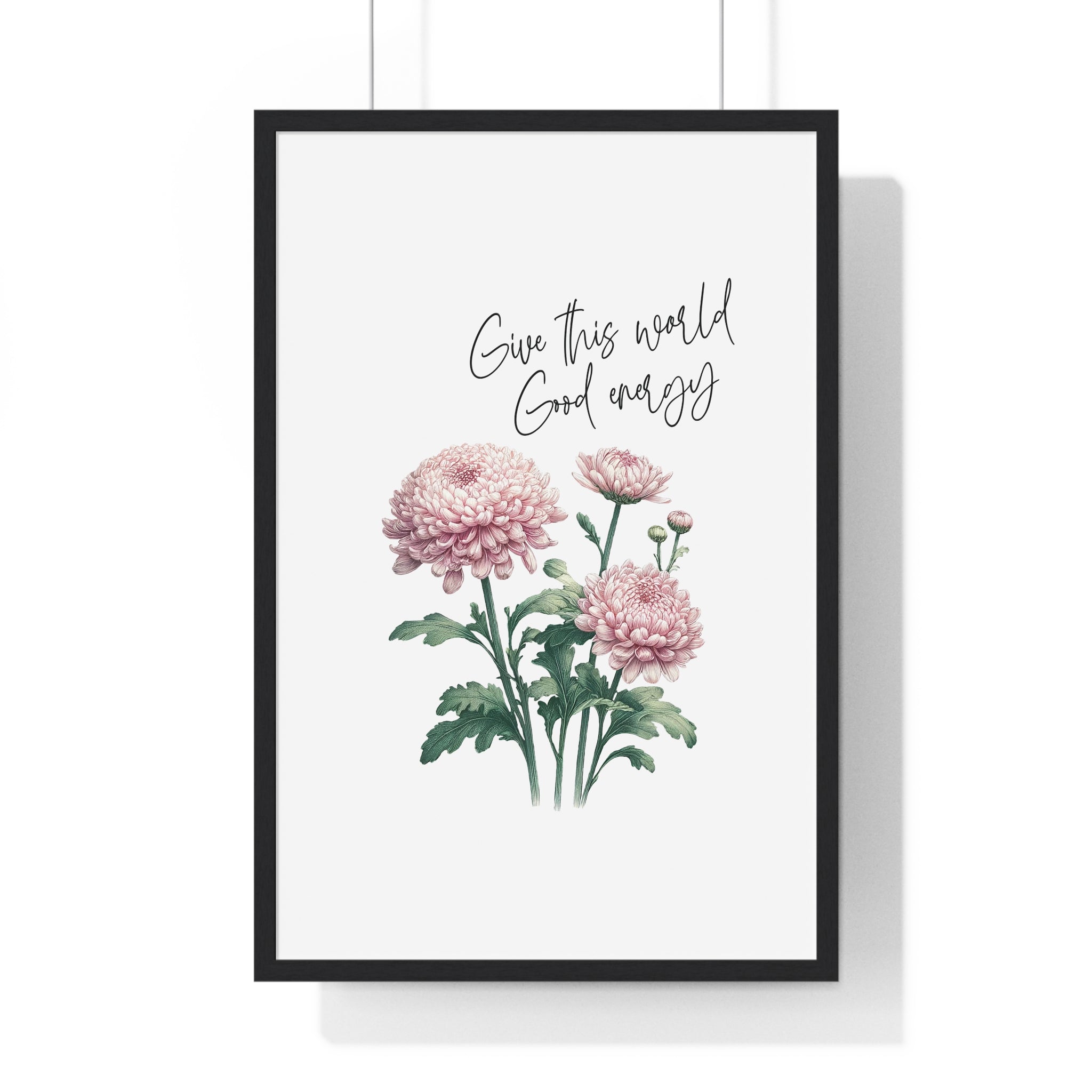 November Birth Month Flower Wall Art – Chrysanthemum Illustration with Inspirational Quote in Wooden Frame | Good Energy & Joy