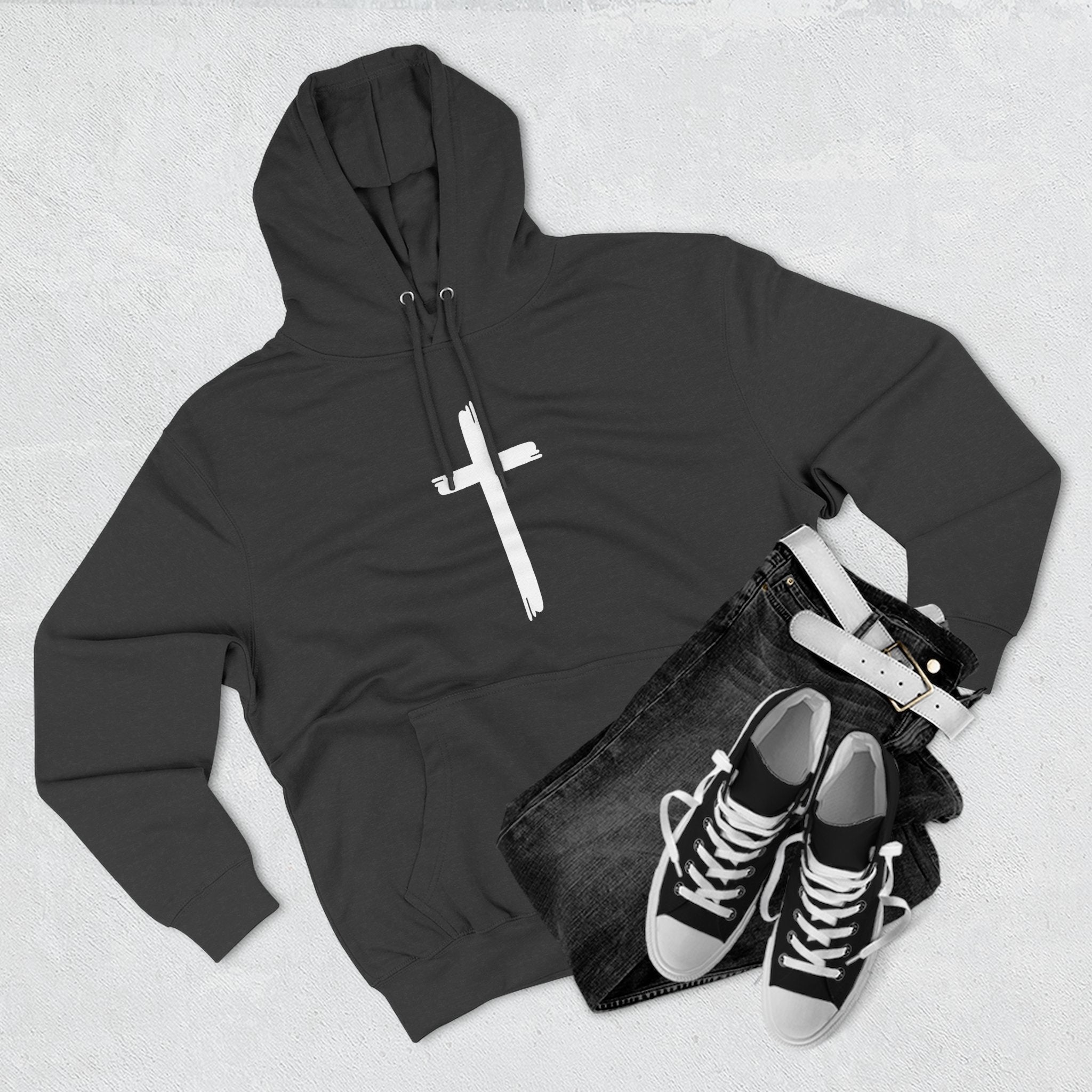 Faith-Inspired Fleece Hoodie, Comfortable Hoodie, Spiritual Gift, Cross Design, Inspirational Fashion, Cozy & Stylish