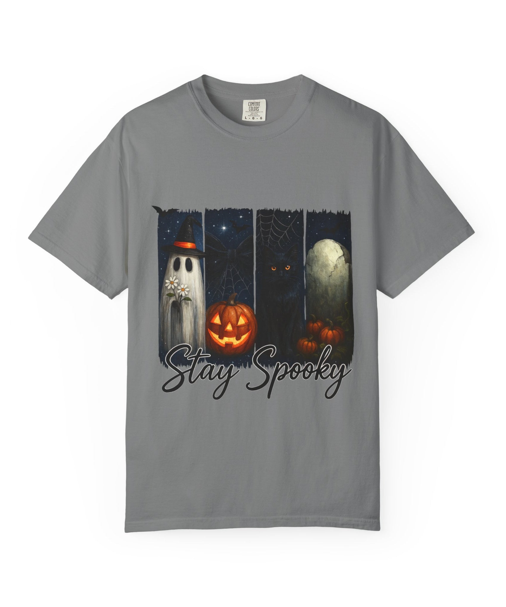 Stay Spooky Halloween T-Shirt – Cute Ghost, Black Cat, Pumpkin & Graveyard Design - Gallory Hive