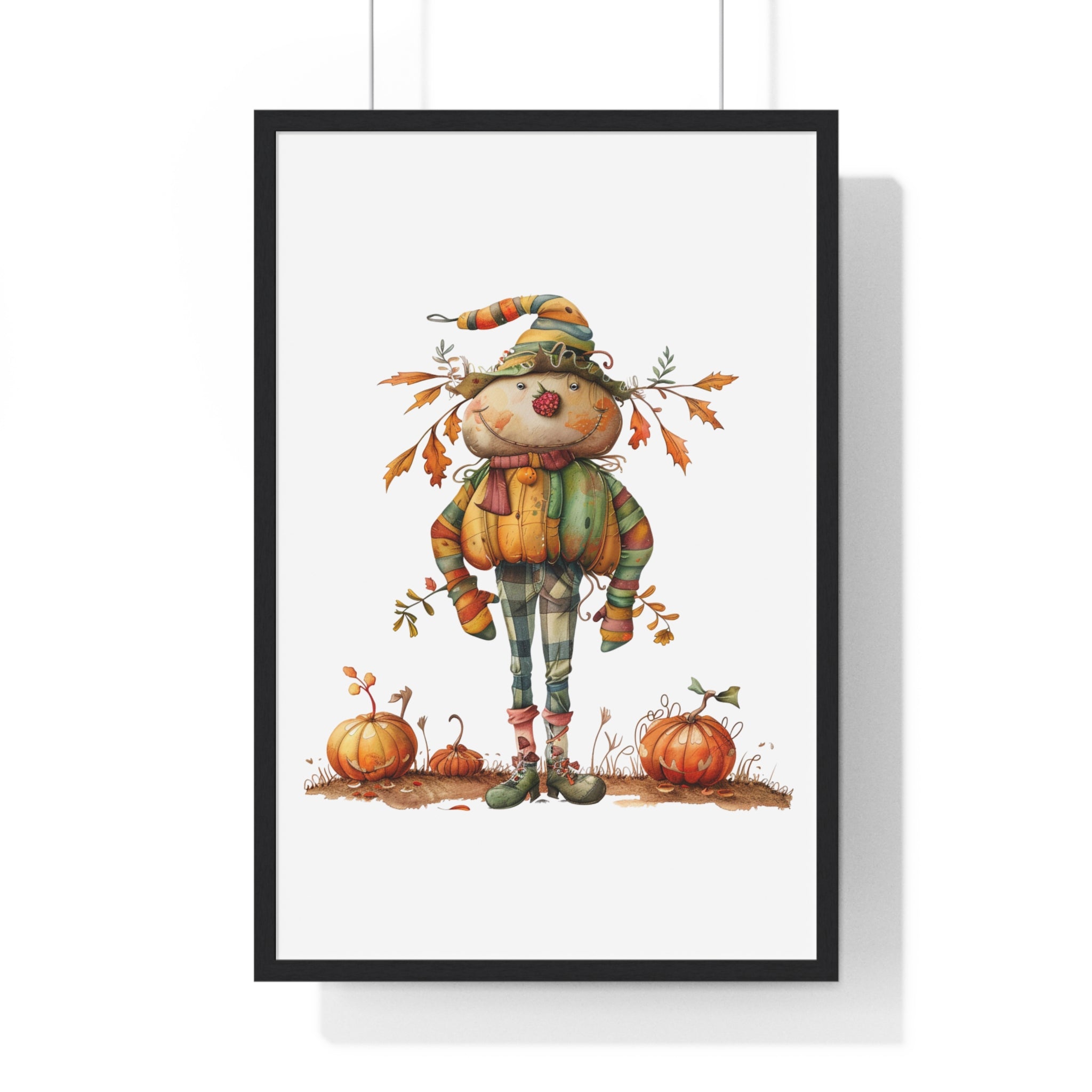 Cheerful Autumn Scarecrow – Whimsical Framed Fall Wall Art