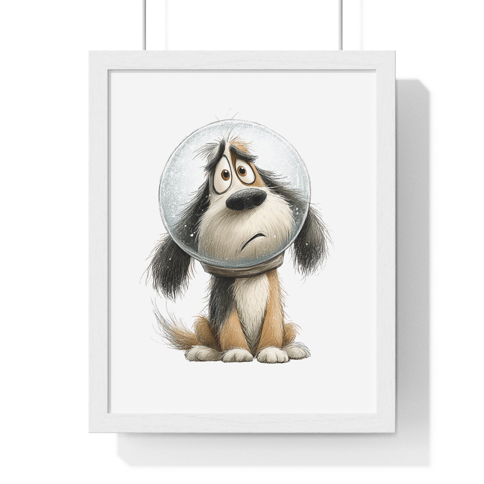 Sad Dog in Cone – Wooden Framed Whimsical Wall Décor - Gallory Hive