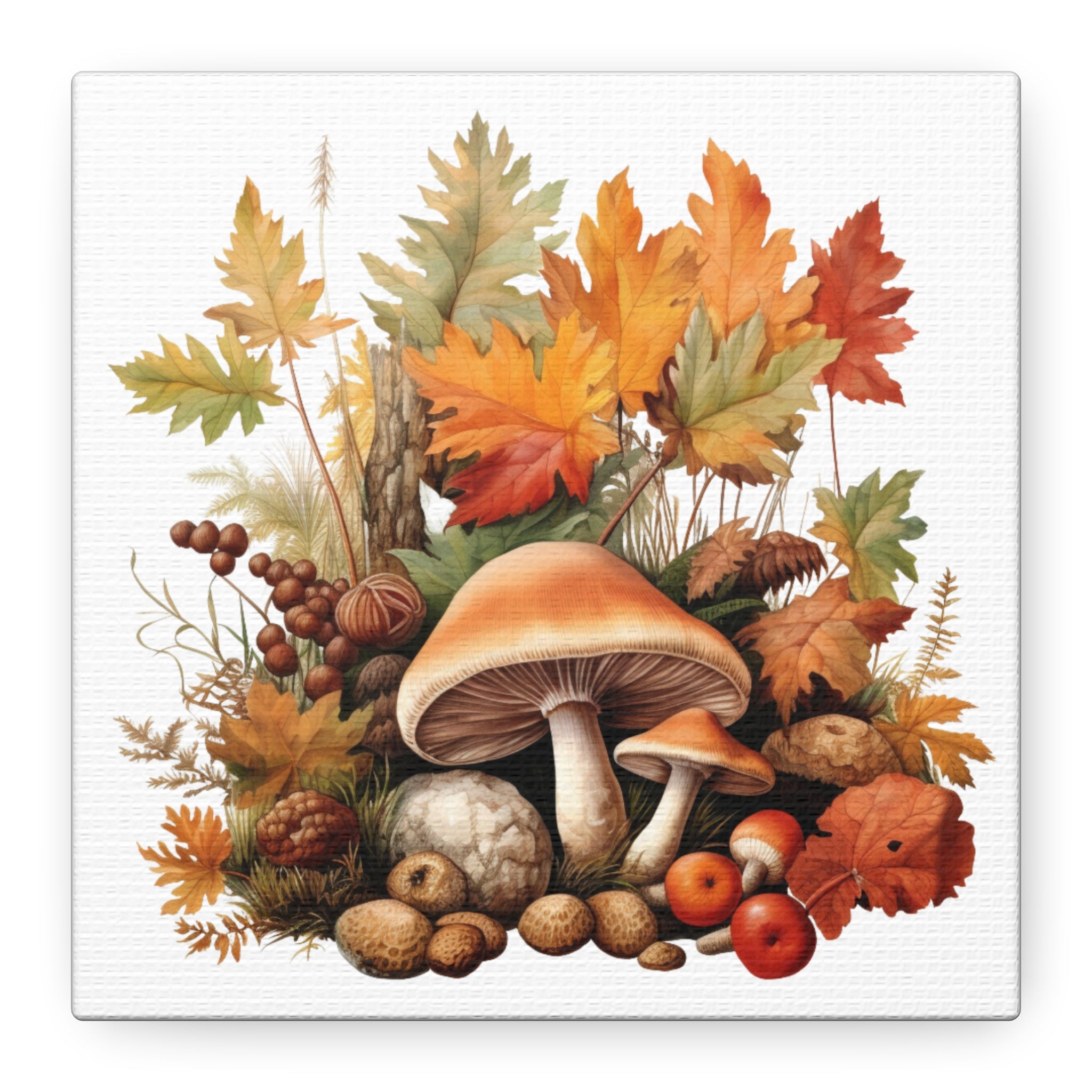 Autumn Forest Fungi – Botanical Foliage Canvas Art