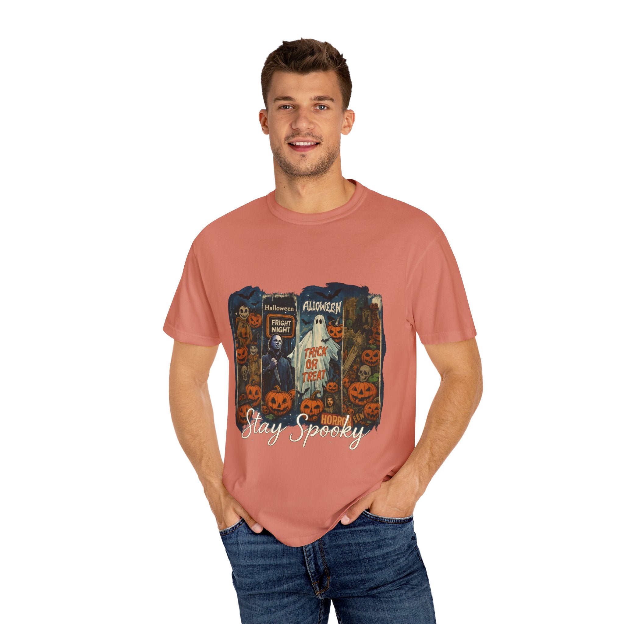 Stay Spooky Halloween Horror T-Shirt – Retro Slasher, Ghost, Pumpkins & Fright Night Design