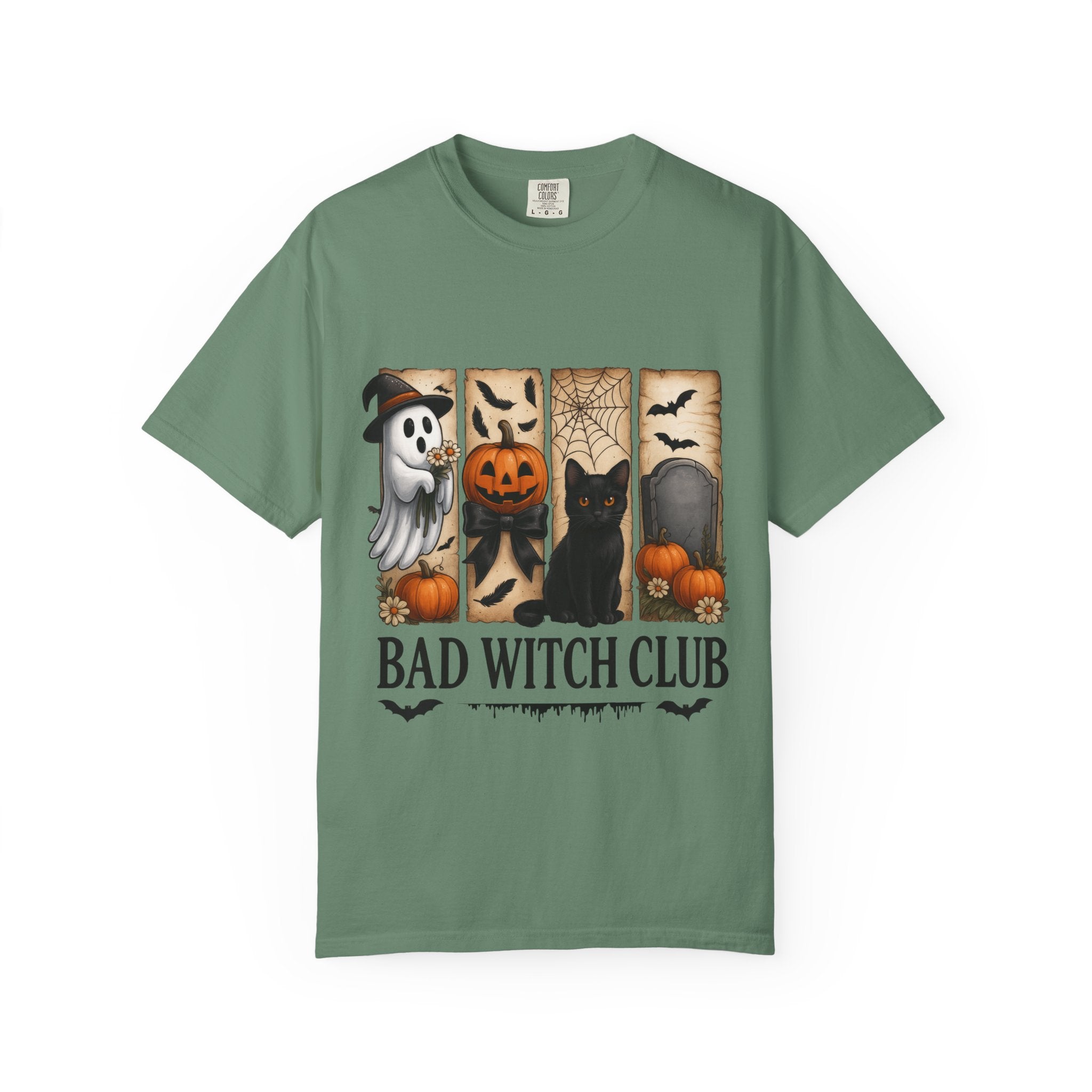 Bad Witch Club Halloween T-Shirt – Cute Ghost, Black Cat, Pumpkin & Spooky Gothic Design