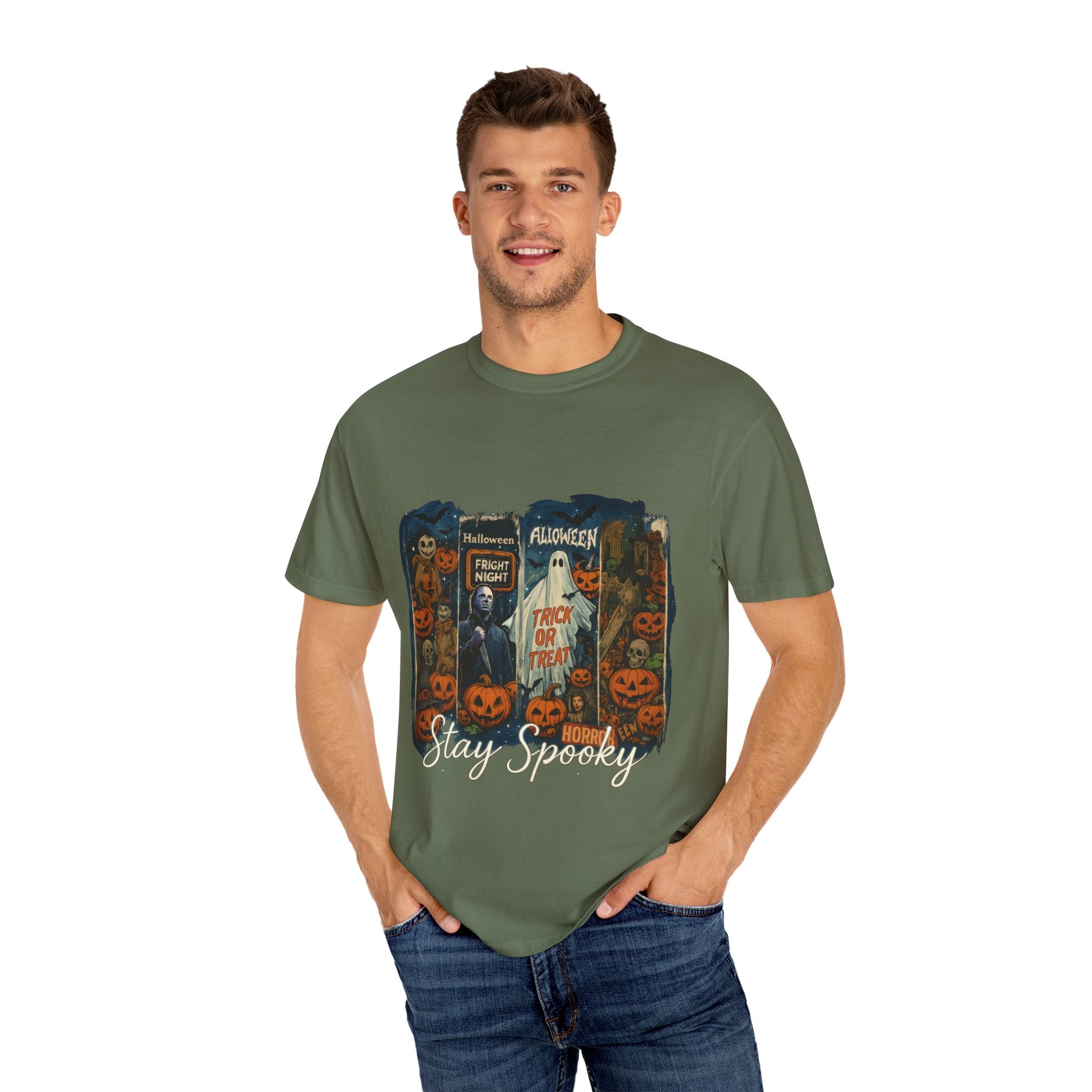 Stay Spooky Halloween Horror T-Shirt – Retro Slasher, Ghost, Pumpkins & Fright Night Design