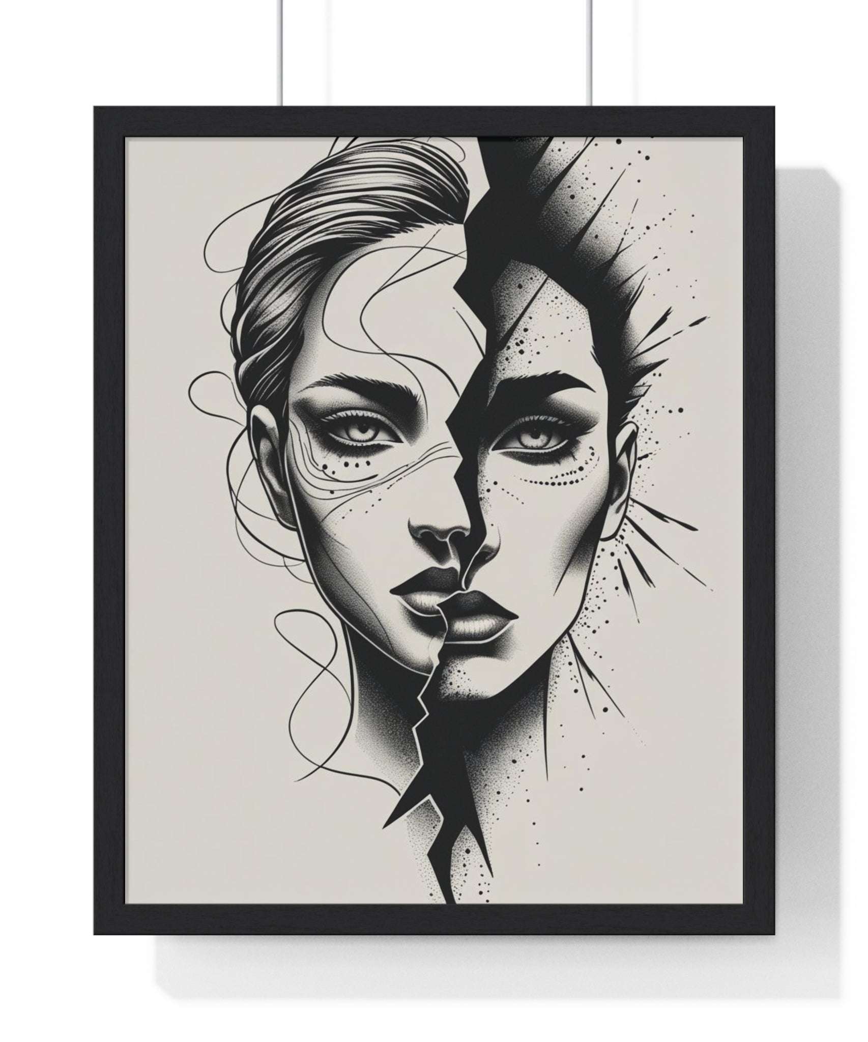 Framed Art Print, Modern Wall Decor, Home Office Gift, Minimalist Split Face Poster, Stylish Artwork - Gallory Hive