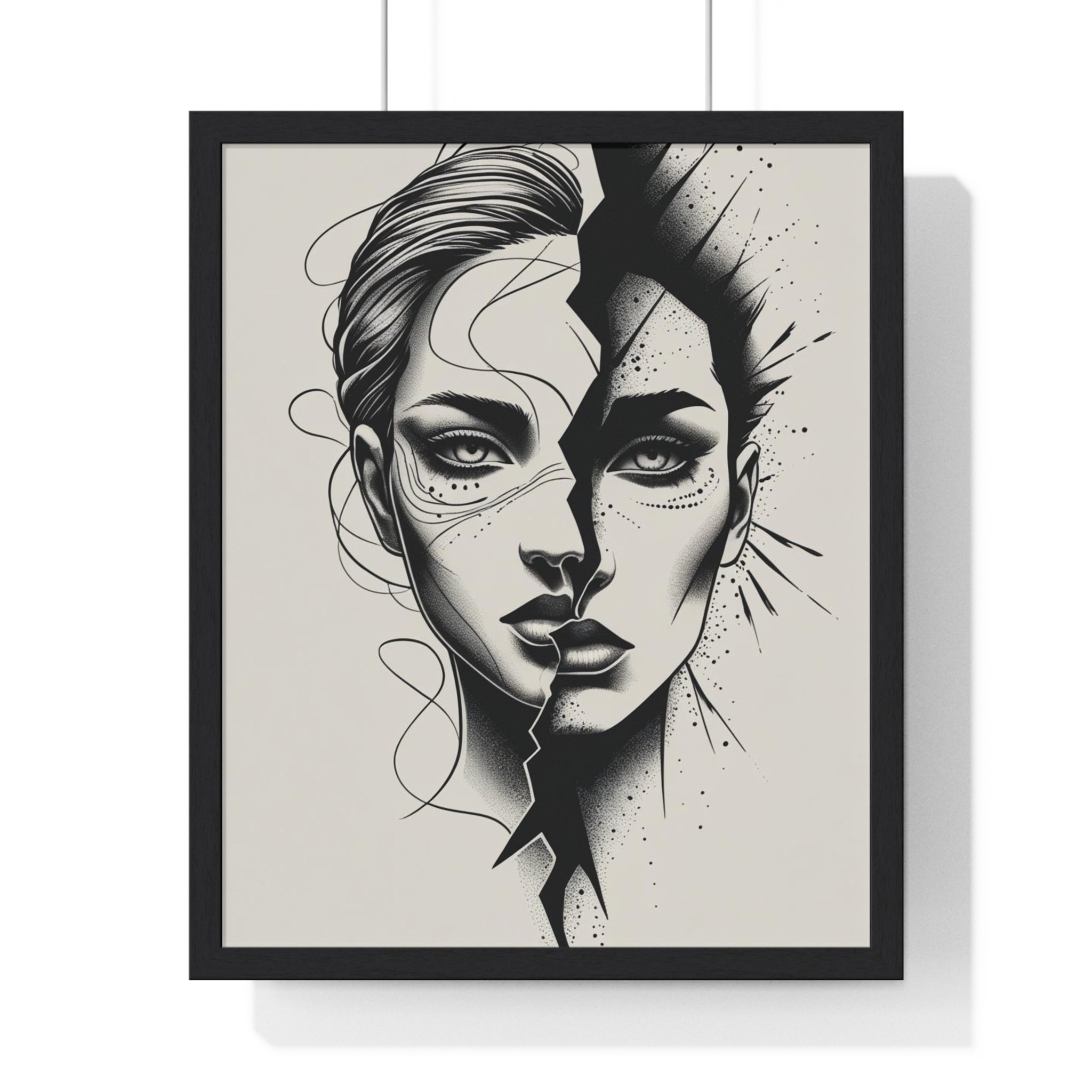 Framed Art Print, Modern Wall Decor, Home Office Gift, Minimalist Split Face Poster, Stylish Artwork