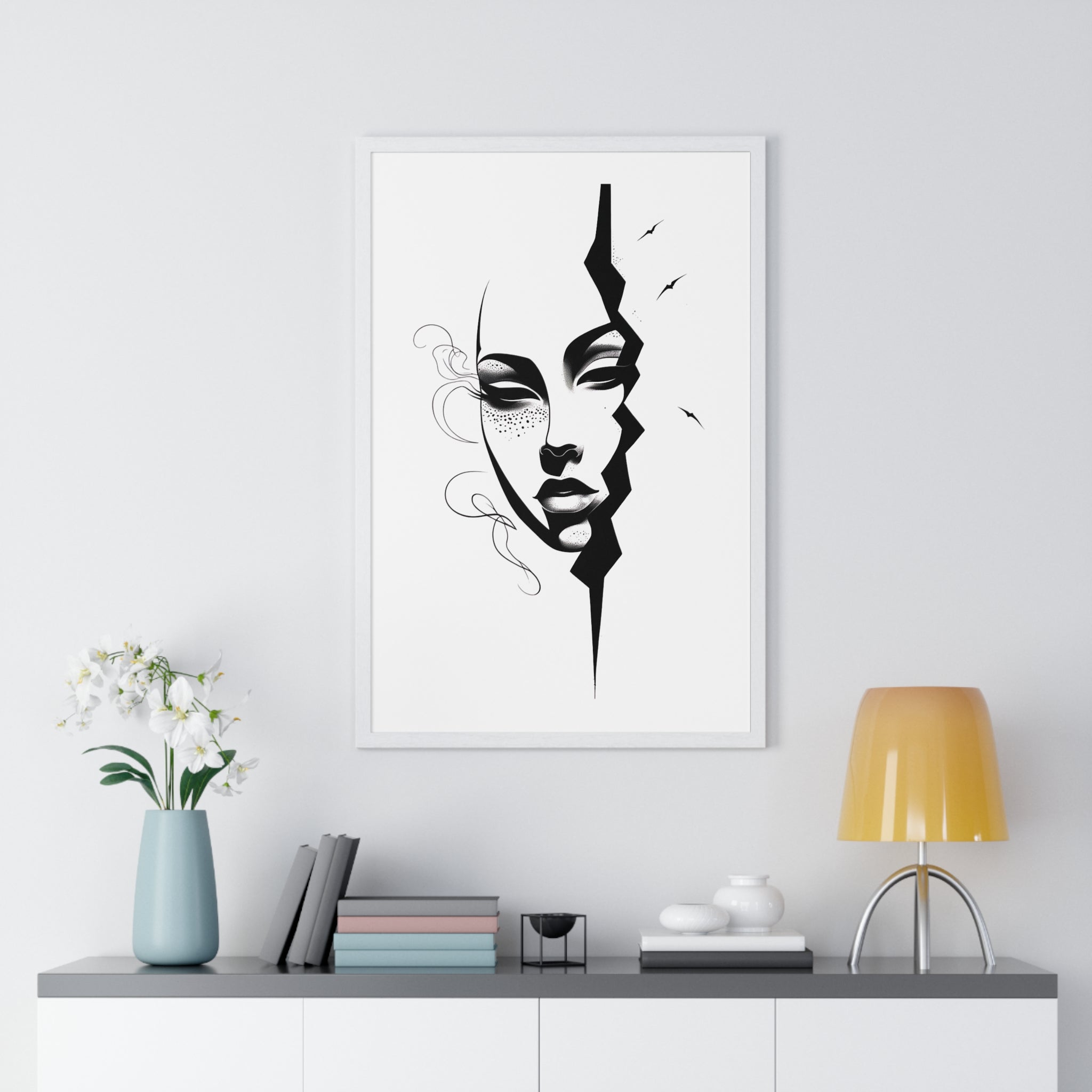 Vertical Framed Poster - Stylish Split Face Art Print | Modern Wall Decor, Home Aesthetic, Living Room Art, Unique Gift, Gallery Wall - Gallory Hive