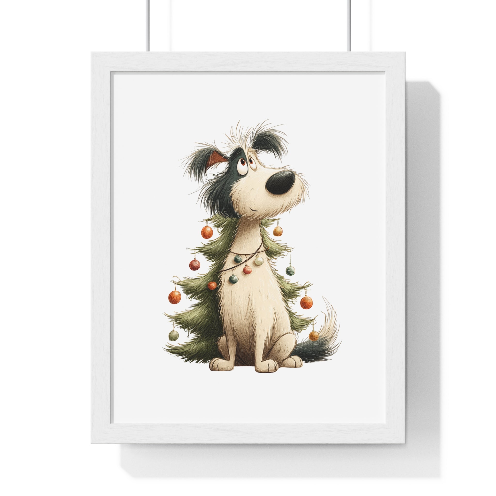 Christmas Dog in Tree Costume – Framed Wooden Wall Art - Gallory Hive