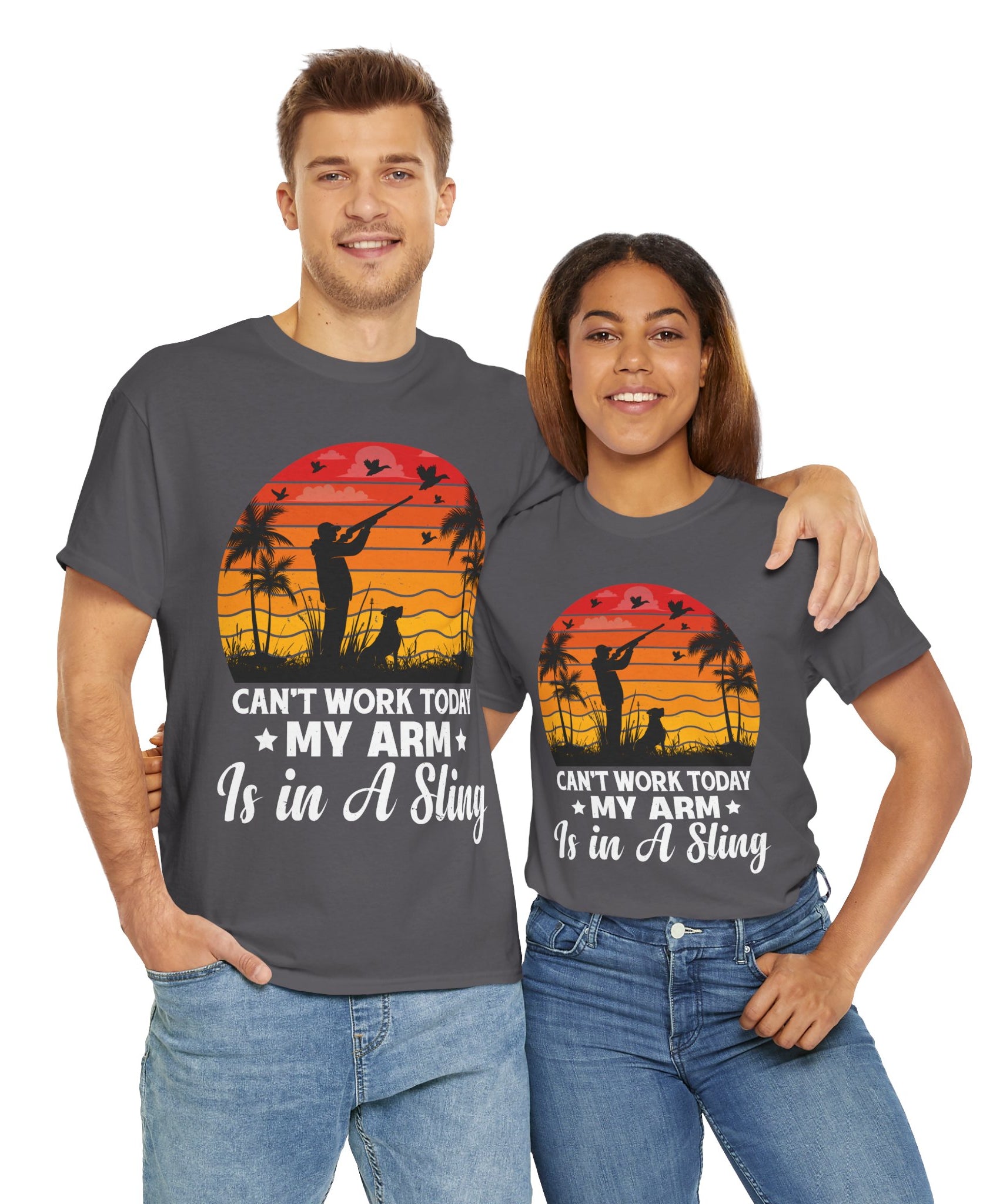 Hunter & Dog Tee – Retro Sunset Scene
