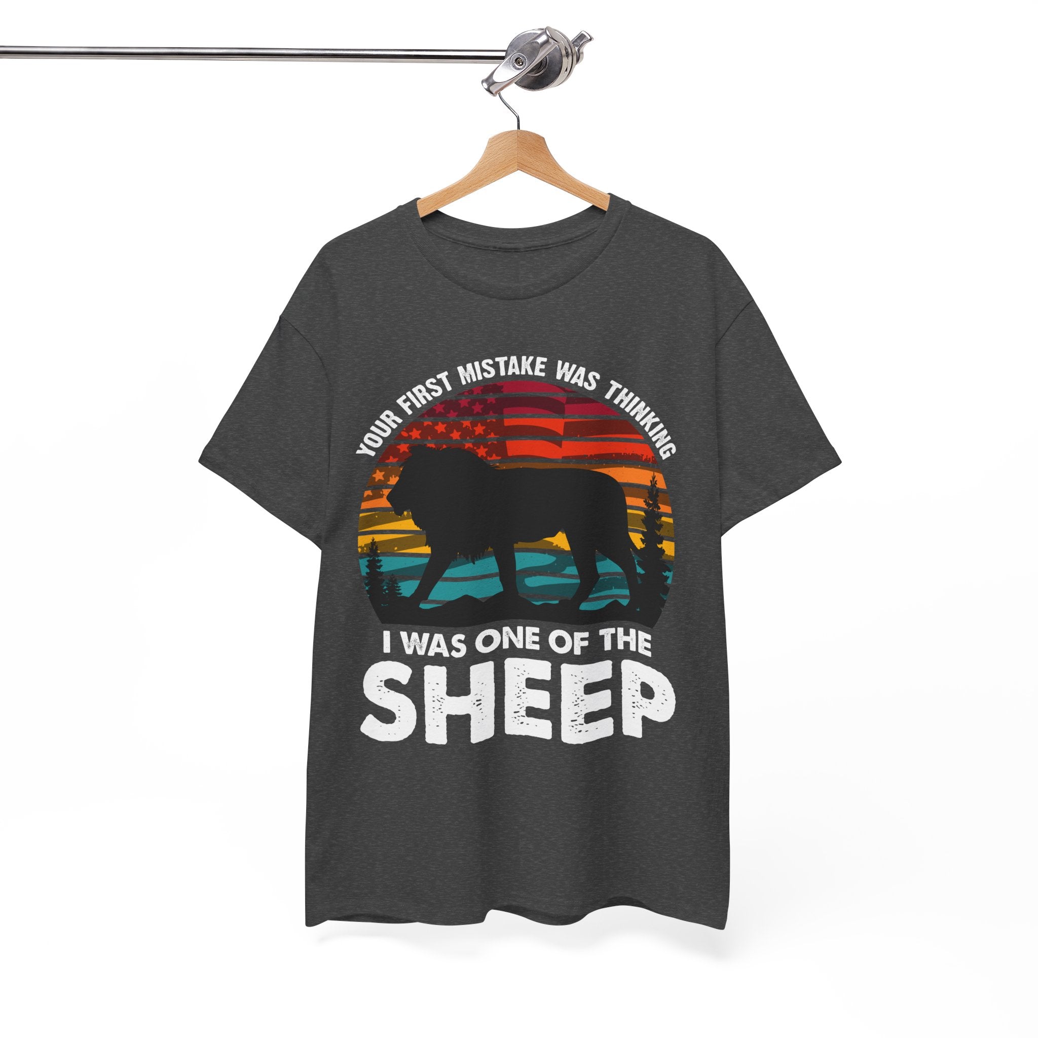 Bold Lion Tee with USA Flag Sunset
