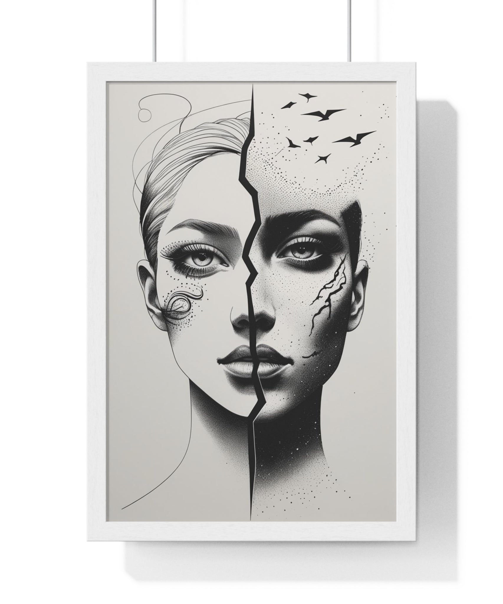 Vertical Framed Poster, Artistic Split Face Poster, Abstract Wall Art, Modern Home Decor, Unique Gift for Art Lovers, Stylish Room - Gallory Hive
