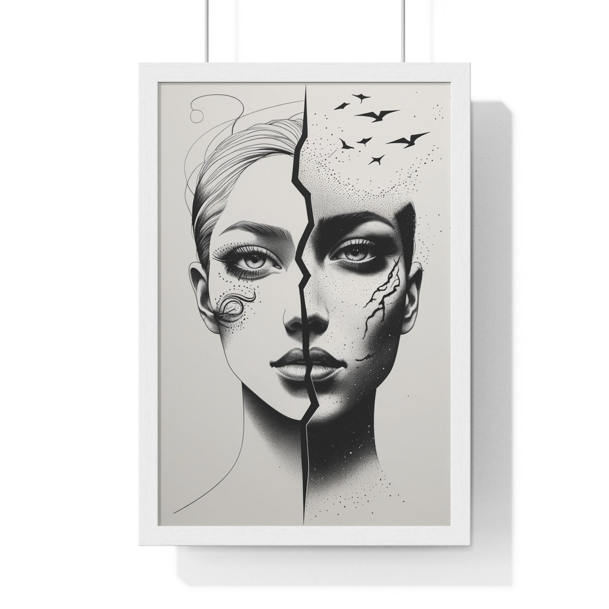 Vertical Framed Poster, Artistic Split Face Poster, Abstract Wall Art, Modern Home Decor, Unique Gift for Art Lovers, Stylish Room