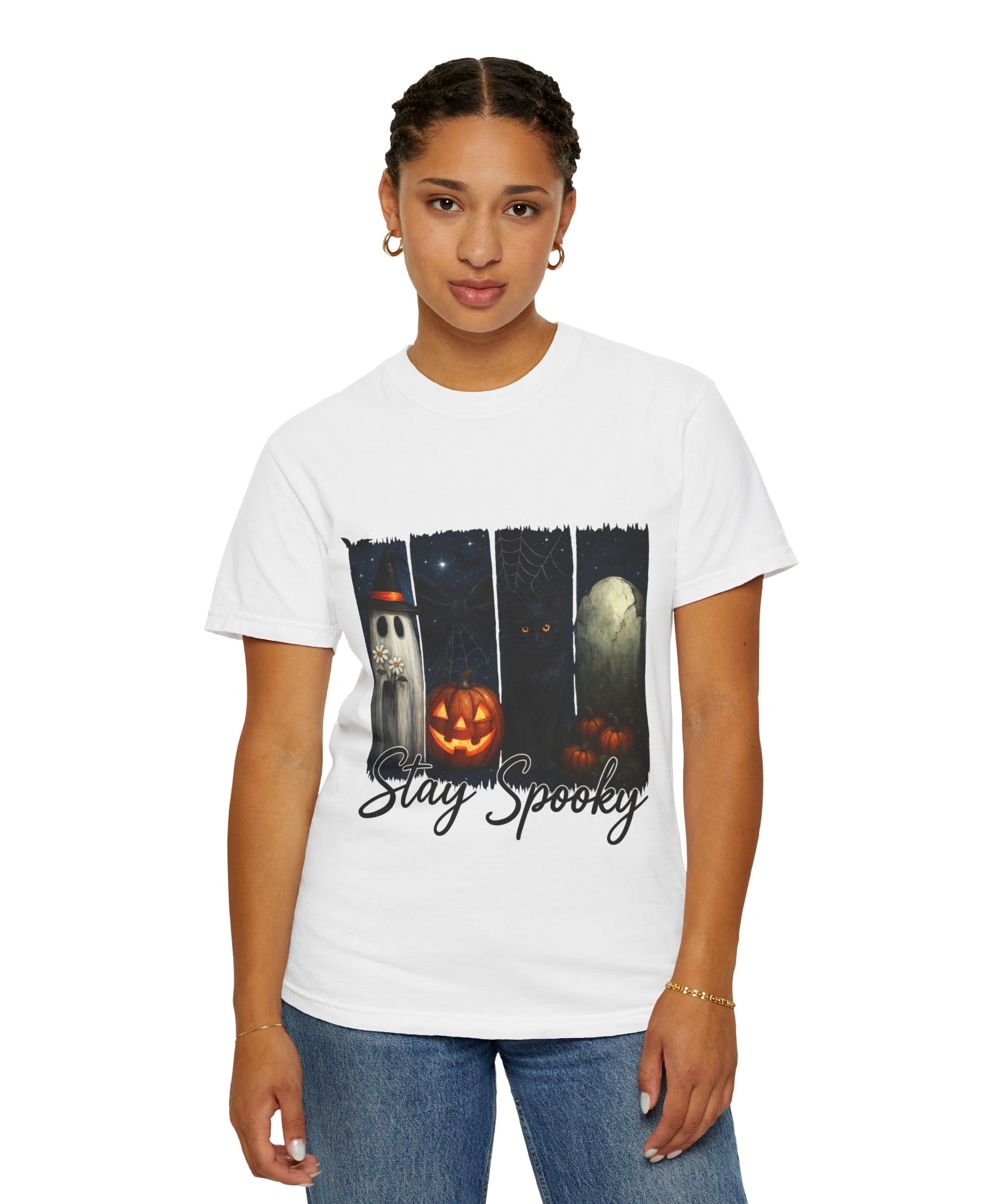 Stay Spooky Halloween T-Shirt – Cute Ghost, Black Cat, Pumpkin & Graveyard Design - Gallory Hive