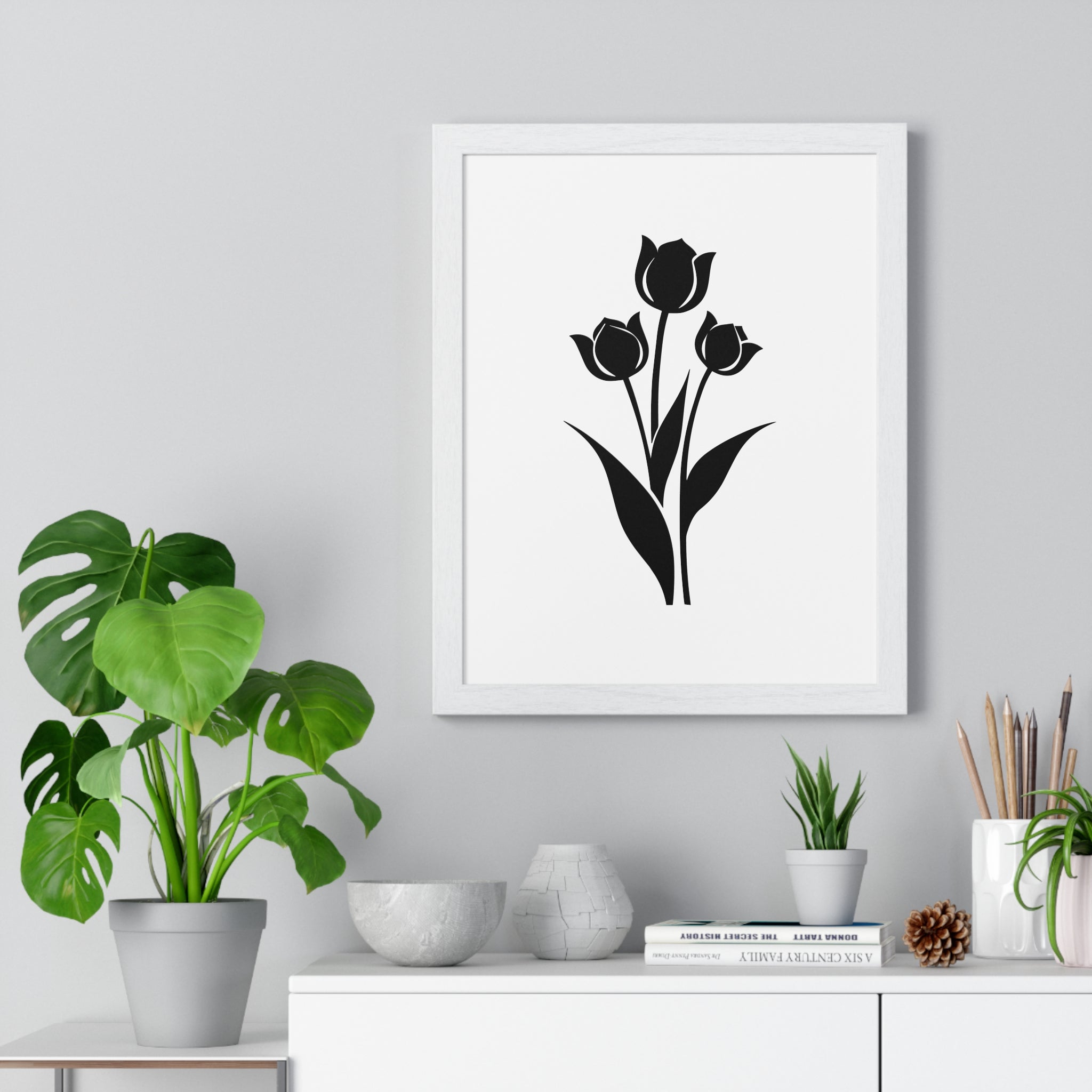 Wooden Frame Wall Art – Pastel Tulip Blossom Print