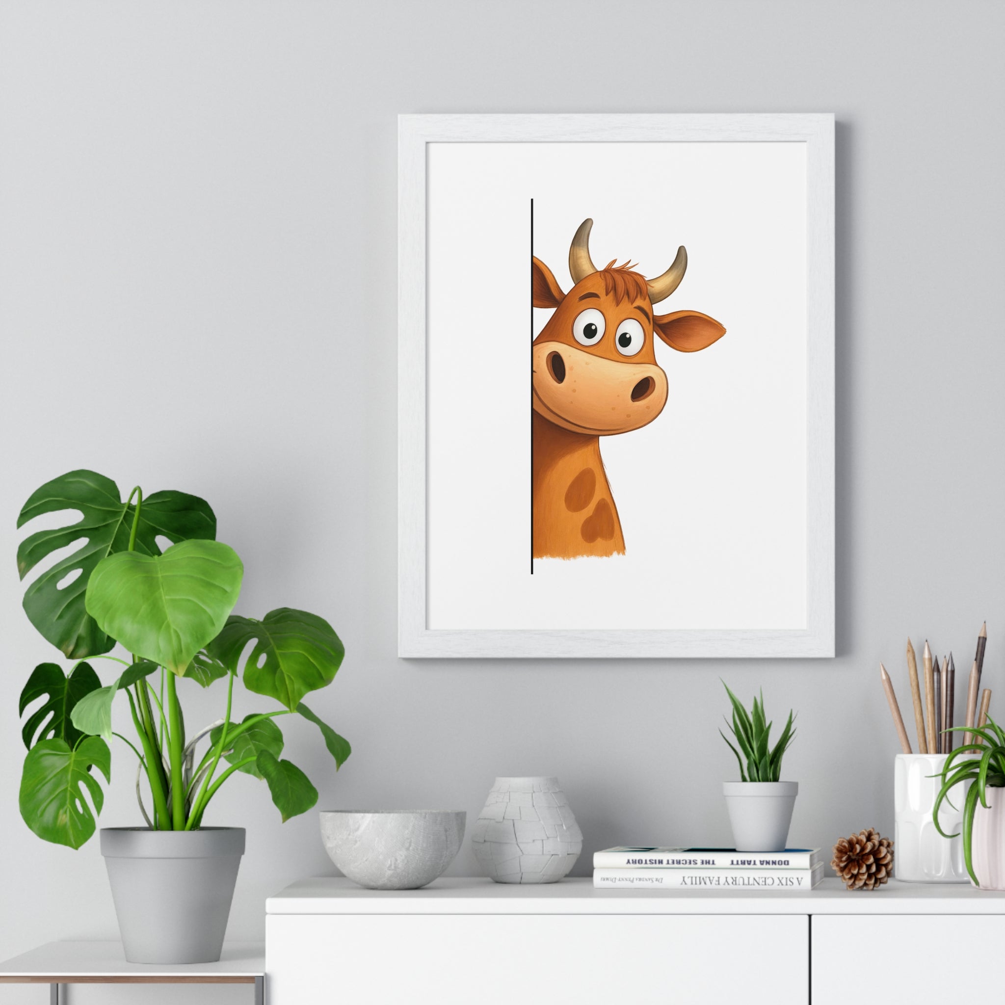 Wooden Frame Wall Decor with Playful Cow Print