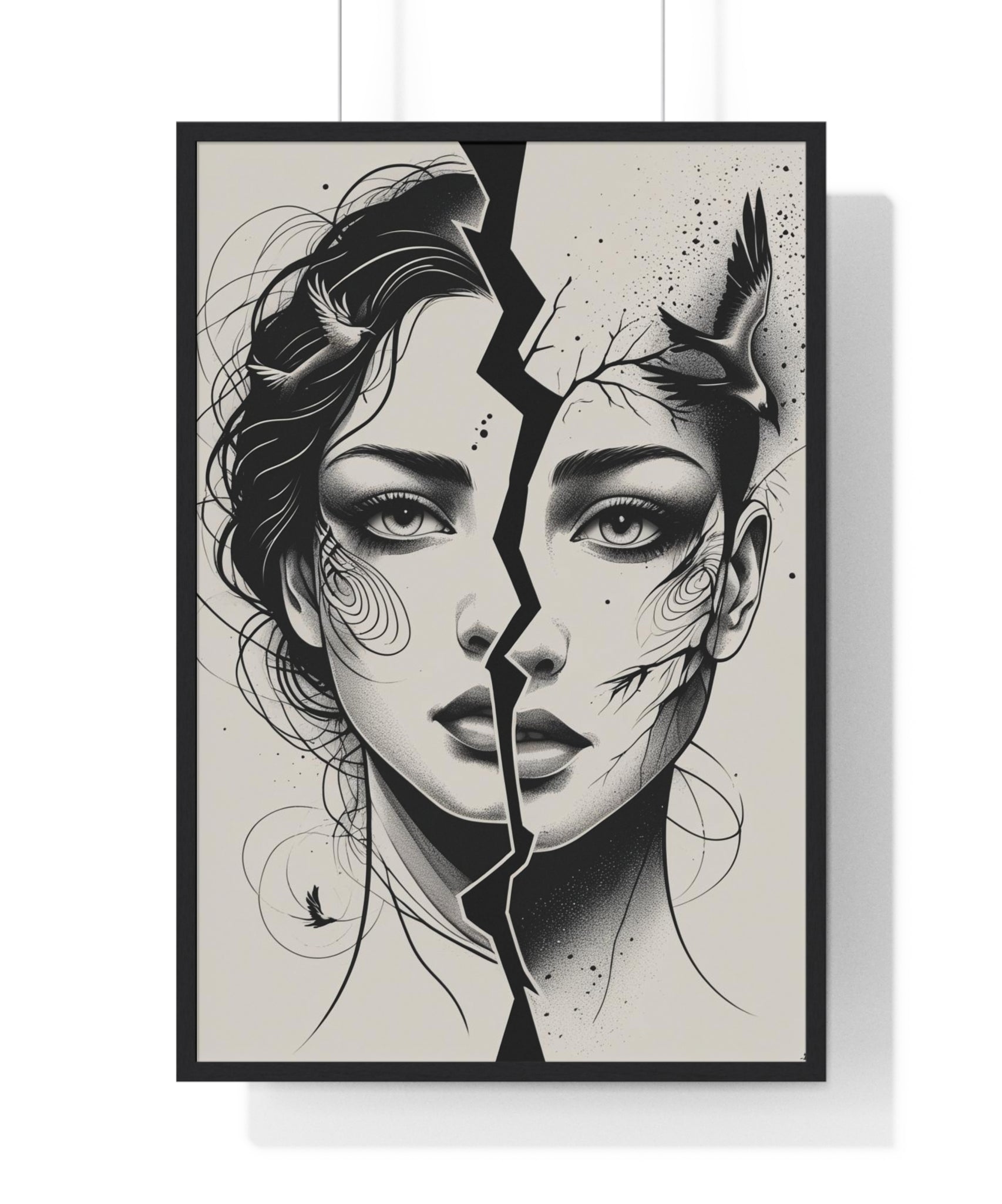 Vertical Framed Poster, Women Split Face Home Decor Art Modern Wall Unique Gift Inspirational Artwork, Wall Hanging Art Print - Gallory Hive