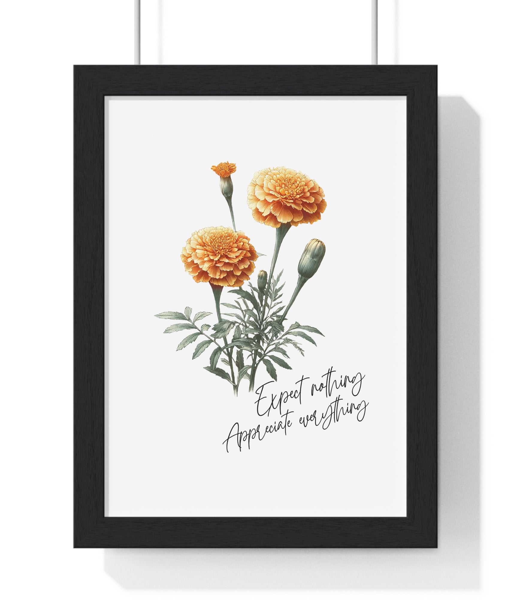 October Birth Month Flower Wall Art – Marigold Illustration with Inspirational Quote in Wooden Frame